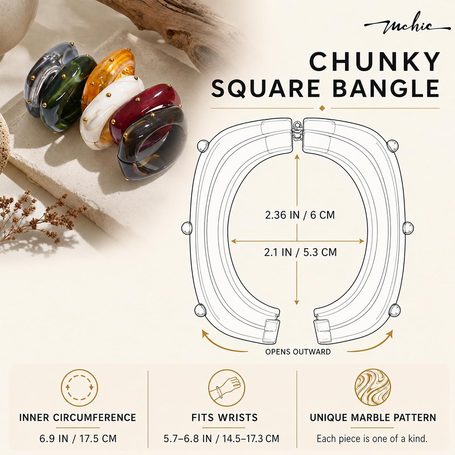 Mchic Chunky Square Acrylic Bangle Bracelet for Women image 5