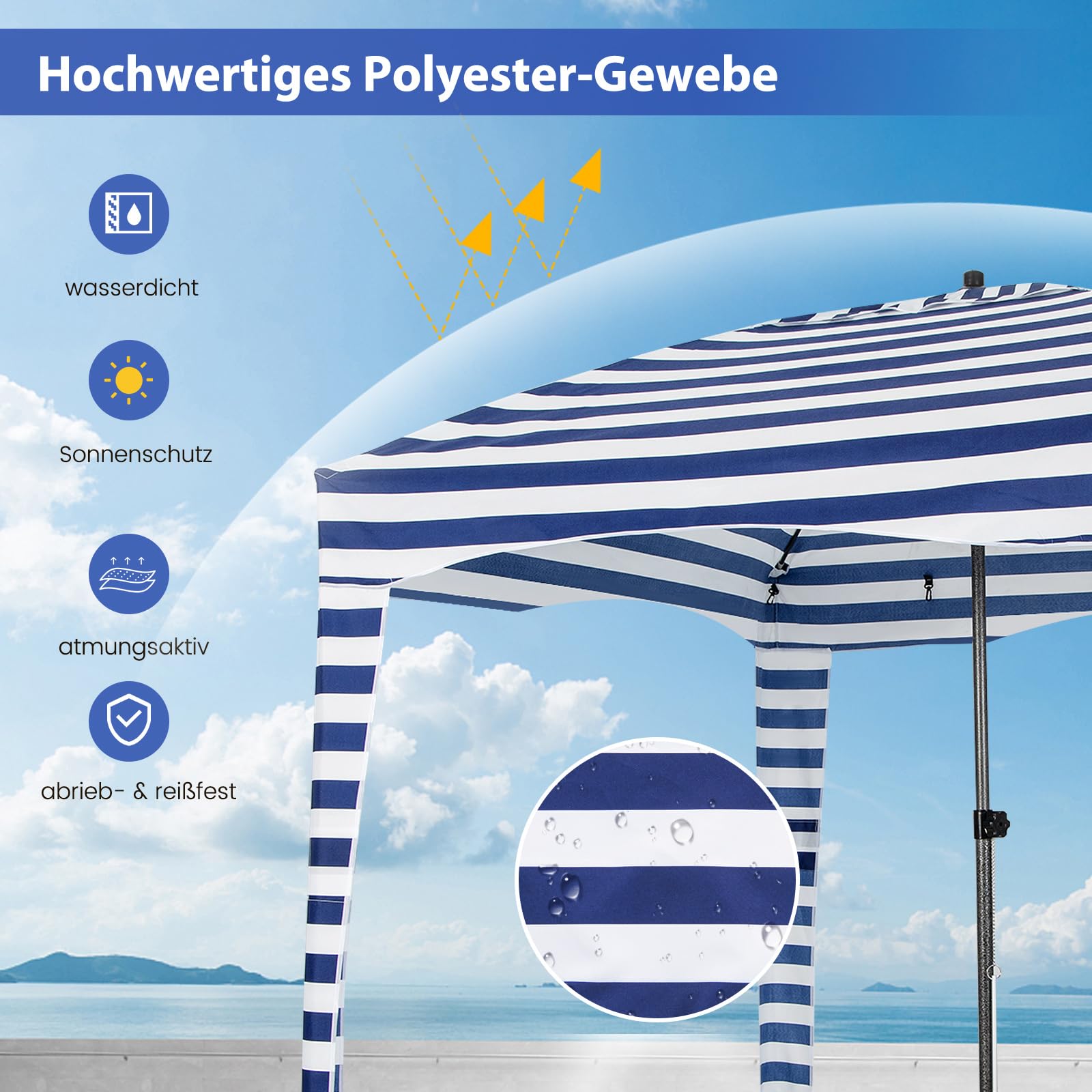 Zonwering Met Afneembare Zijwand, Draagbare Strandtent Met Draagtas Outdoor Schaduw Voor Strand Camping Picknick 183 X 183 Cm Zb33277