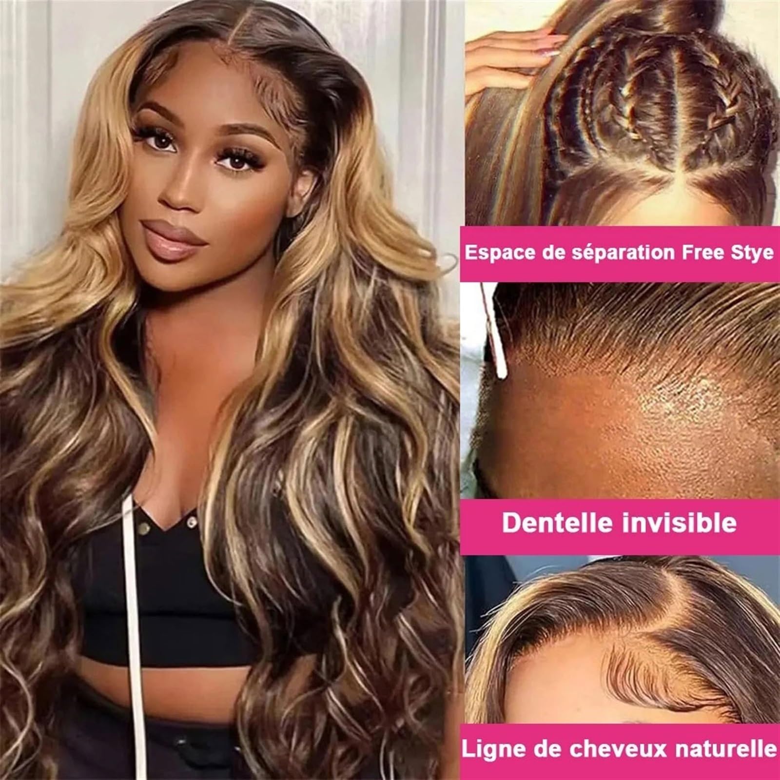 Peruki z koronką falową 180% wyróżnij peruka ludzki włos koronkowe peruki typu body wave Ombre brązowe kolorowe peruki ludzkie przezroczysta koronka wstępnie oskubana linia włosów peruka dla kobiet Pe
