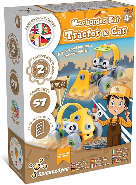 Science4you Giochi di Costruzioni per Bambini - Laboratorio Modellini Auto e Trattore da Costruire con Atrezzi Meccanici e Giochi STEM, Regalo Educativo per Bambino 4 5 6+ Anni