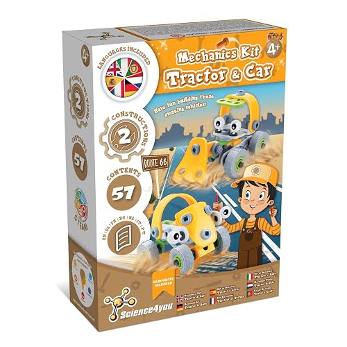 Science4you Juego Laboratorio de Mecanica para Niños 3 4 5+ Años – Constroy un Tractor y Coche para Montar con Herramientas, Juguete Educatino, Juego de Construccion para Niñas y Niños 3 4 5+ Años