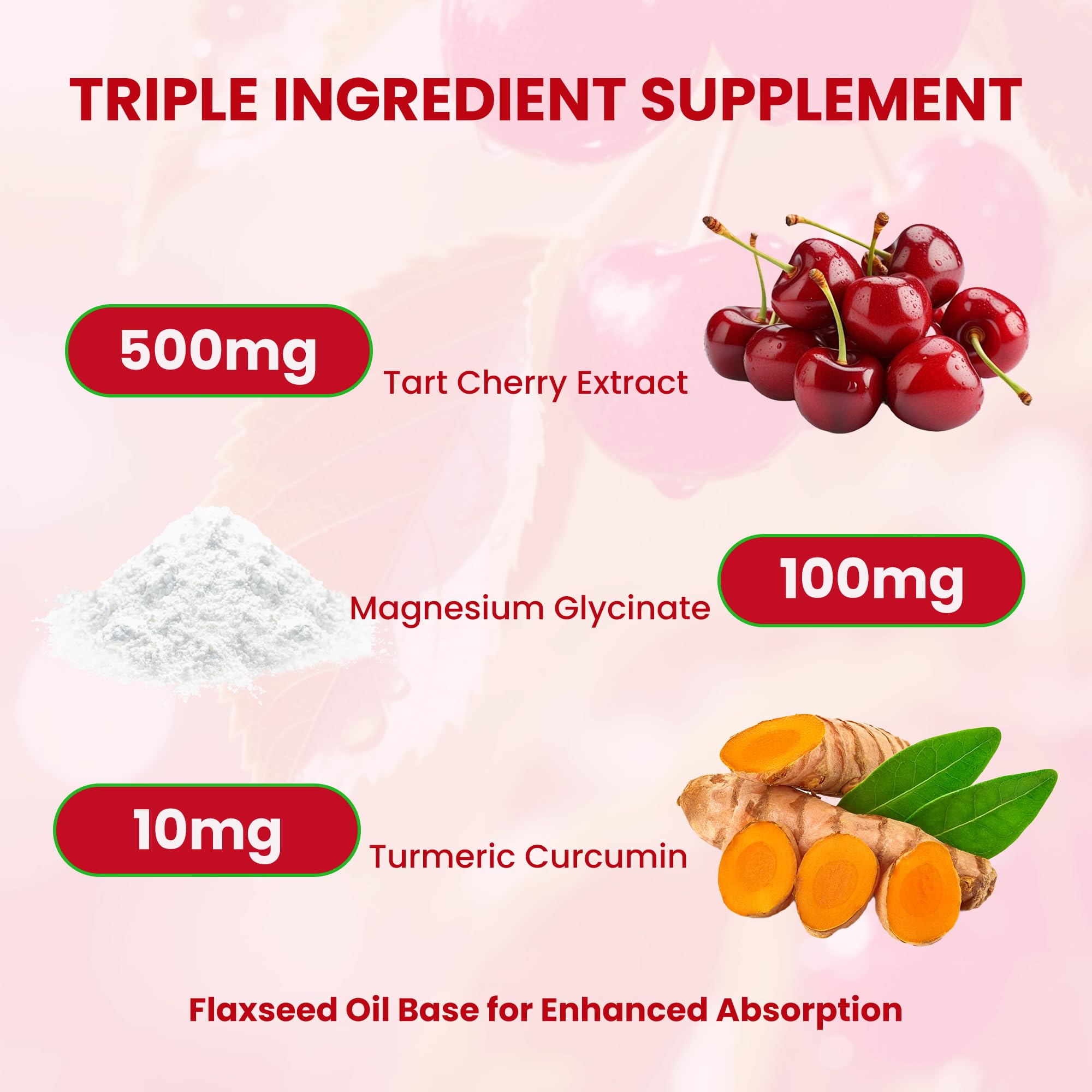 Tart Cherry Softgels | 500mg Cherry Extract Supplement | 300 Count | Magnesium Glycinate & Turmeric | Antioxidant Support | Tart Cherry Supplement with Flaxseed Oil | Gluten Free, Non-GMO, Soy Free — Amazon image 2