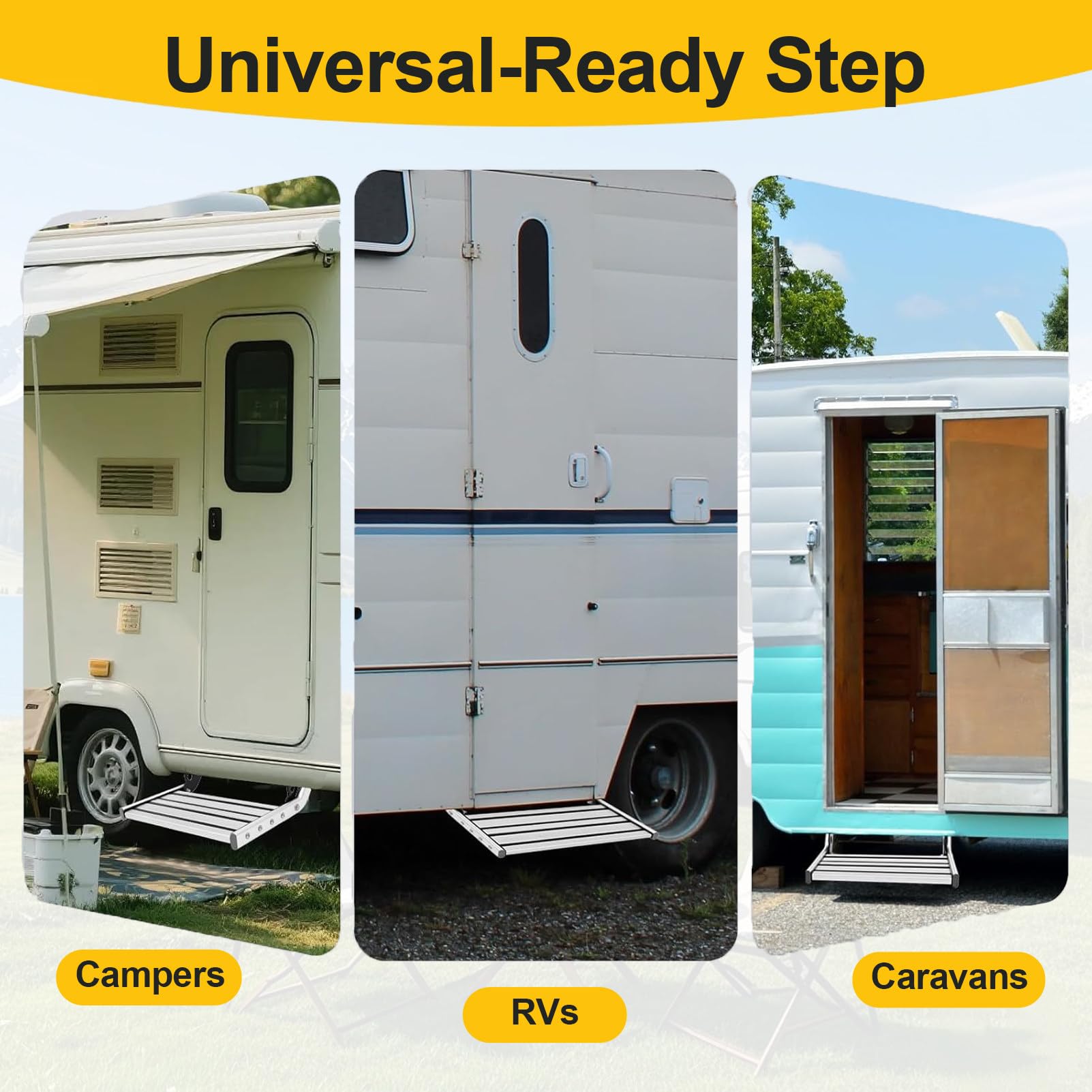 Scalino Manuale per Camper, Elettrico Automatico/Manuale, con Luce LED, Pedale Largo Antiscivolo, per Camper, roulotte e Caravan 1Step-Manual(LED)
