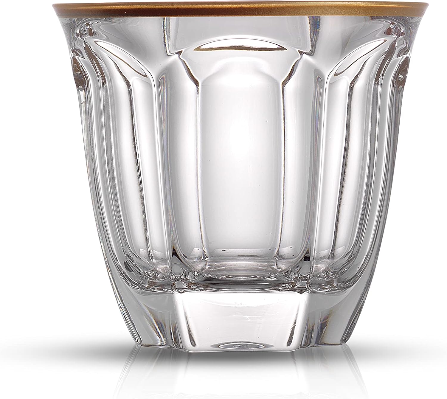 JoyJolt Windsor Gold Rim Double Old Fashioned Glass Whiskey Set. 2 Crystal Bar Glasses, 7.4oz. Whiskey Glasses.