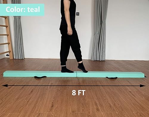 Miniatura 27 de MARFULA Viga de gimnasia plegable de 6 pies, 8 pies y 9 pies, haz de equilibrio de espuma – Extra firme – Cubierta de gamuza – Parte inferior verde