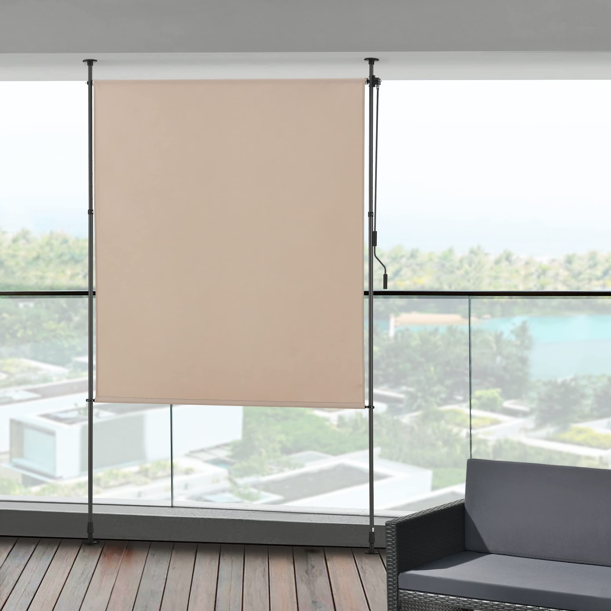 pro.tec Schermo Verticale da Balcone con Pali Telescopici Regolabili in Altezza tra 230-310 cm Tenda Parasole Frangivento Protezione Privacy - Larghezza 200 cm - Color Sabbia