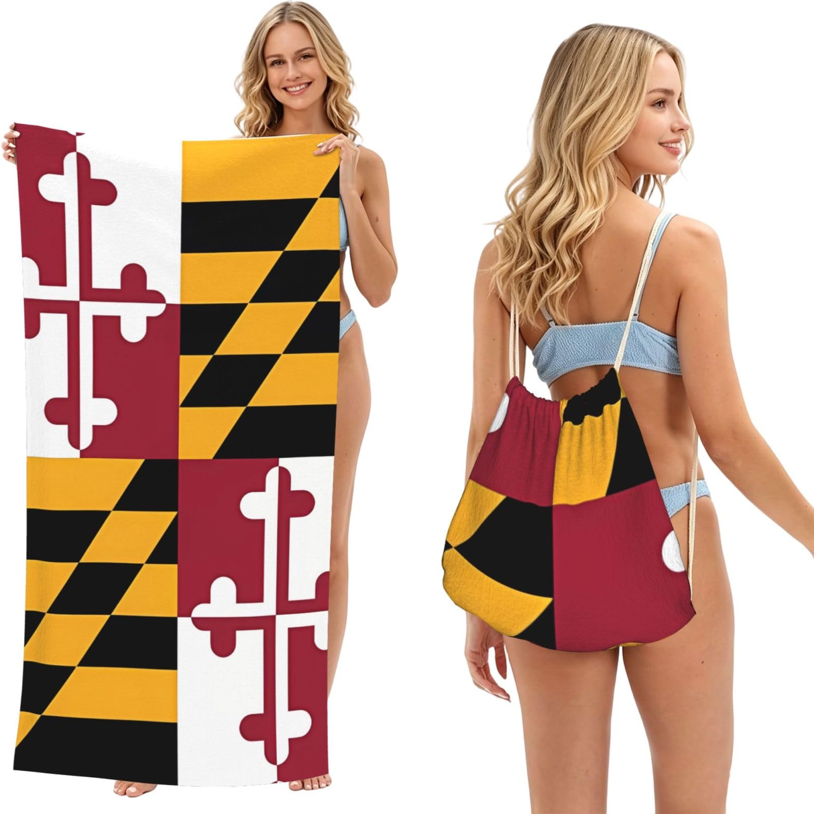 SXZVVBN Flag of Maryland 2-in-1 Beach Towel Bag, Quick Dry Sand Free Travel Towel Backpack for Adults