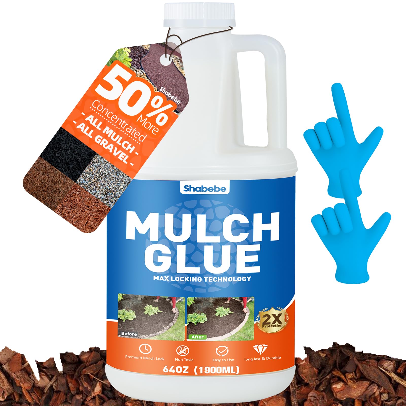 Mulch Glue - 64OZ Strong Landscaping Adhesive, Non-Toxic Anchor for Pea Gravel, Rock, Rubber Mulch, and Garden Stabilizer
