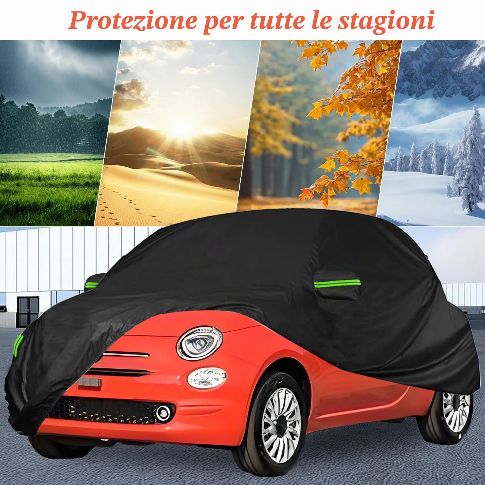 Telo Copertura Auto Impermeabile per Fiat 500/500C/500E/Abarth 2007-2024, Telo Copri Auto per Esterno, Anti-UV Antipolvere Copriauto Antipioggia Antineve Telo Copriauto da Esterno