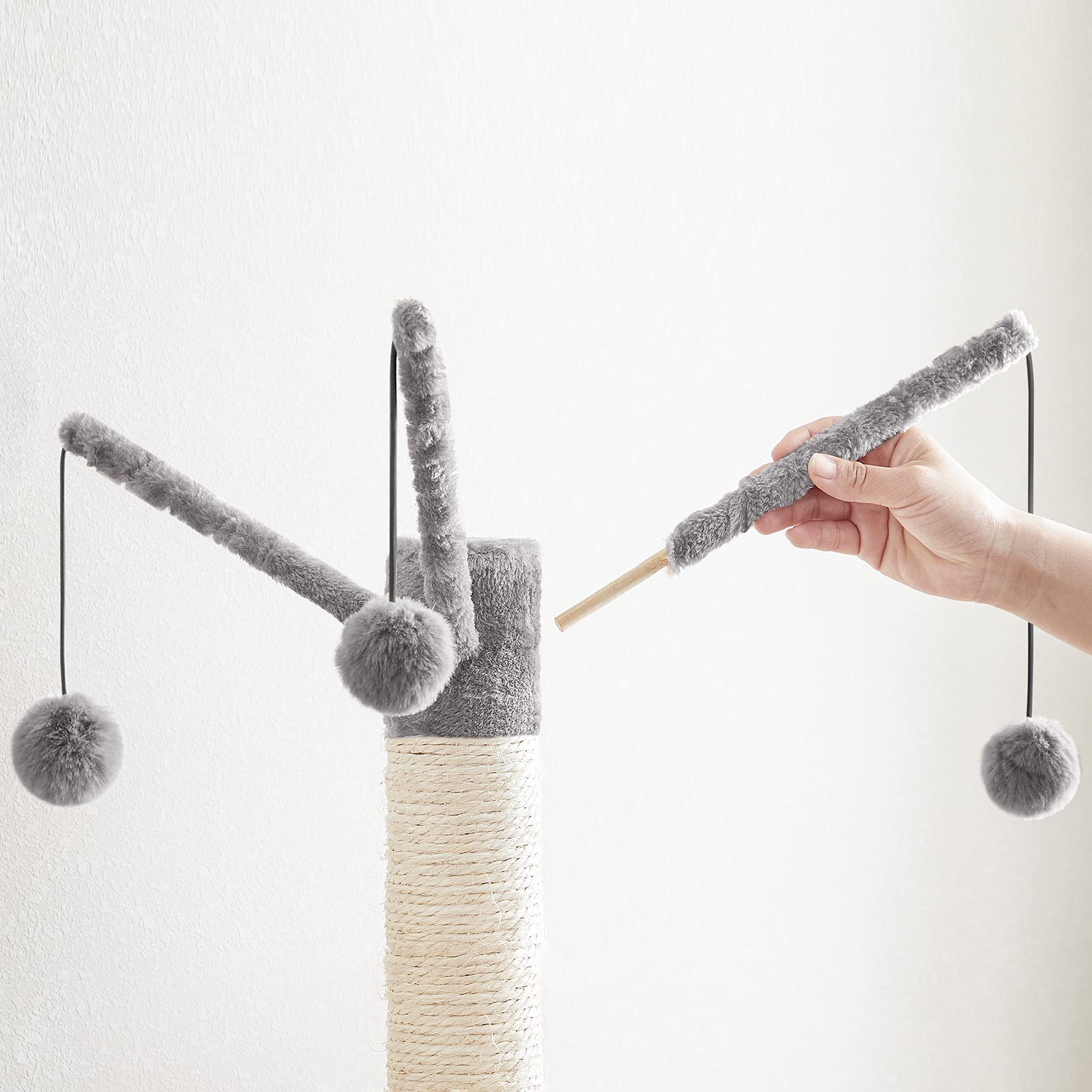 HOOBRO Kratzbaum mit katzenklo Schrank, katzenbaumTurm, All-in-One-Katzenmöbel für drinnen, versteckte Katzentoilettenmöbel, 132 cm, Abnehmbare Plüschball-Stangen, Greige EBG14MZ03
