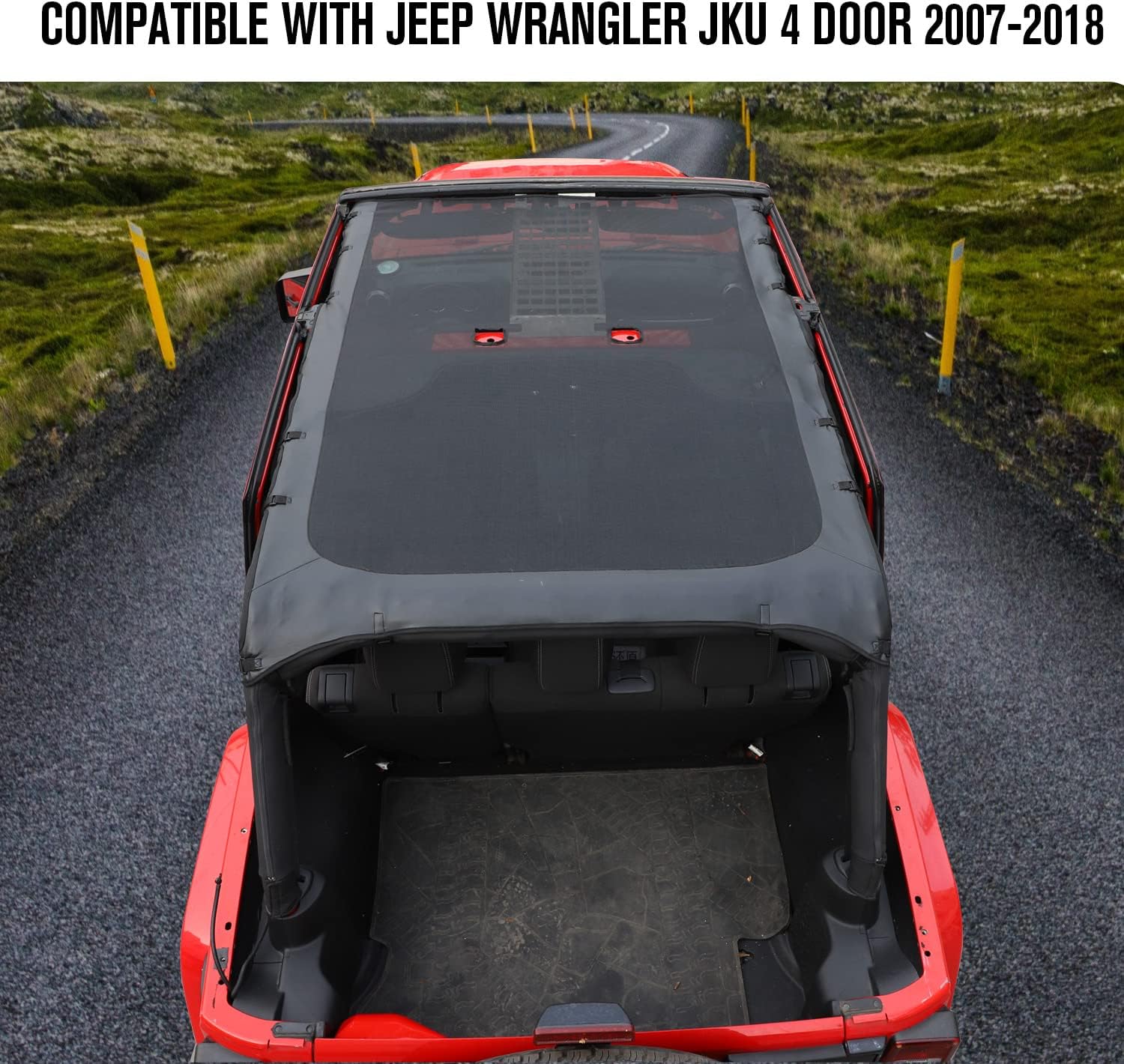 Jimen Sunshade for JKU, Full Sun Shade Bikini Soft Top Compatible with Jeep Wrangler JK & Unlimited 4 Door 2007-2018