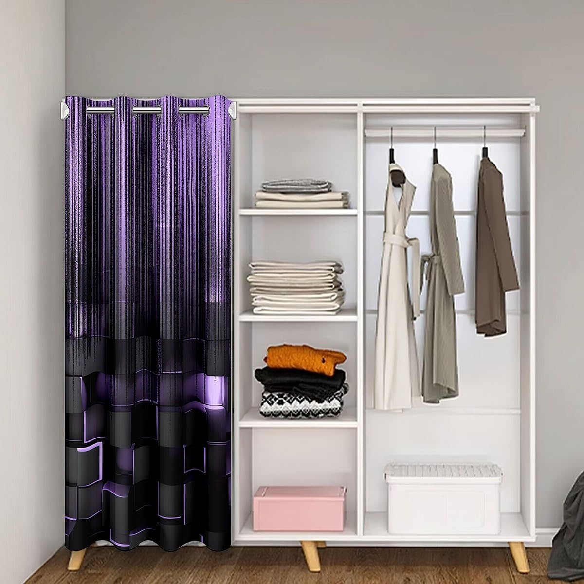 jejeloiu Purple and Black Door Curtain for Doorway Privacy 52"x84" Kids Room Divider Curtain Cover Honeycomb 30%-50% Room Darkening Blackout Curtain Strip Lines Window TreatmentsDecor