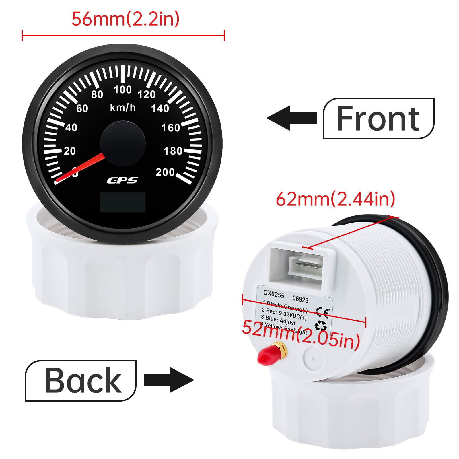 52mm Geschwindigkeitsmesser Boot GPS Tacho Kilometerzähler 0-200Km/H Wasserdichter IP67 7-Farben Tachometer Messgerät für Auto Boot Yacht 12V/24V …