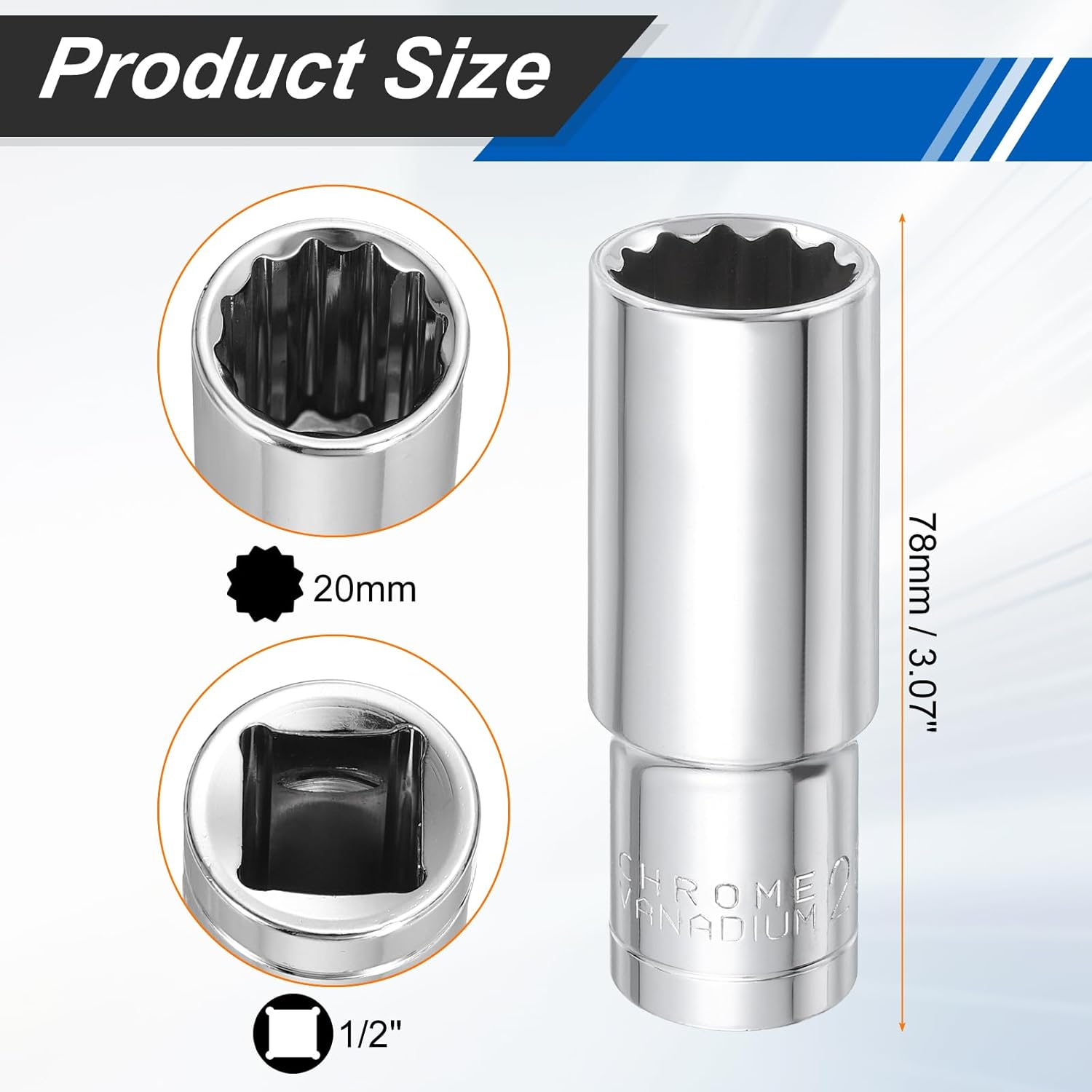 HARFINGTON 2pcs 12 Points Socket 1/2" Drive 20mm Metric Deep Impact Socket Cr-V Steel Chrome Plating Flip Sleeve Nut Driver Wrench for Home Auto Nuts Bolts Repair