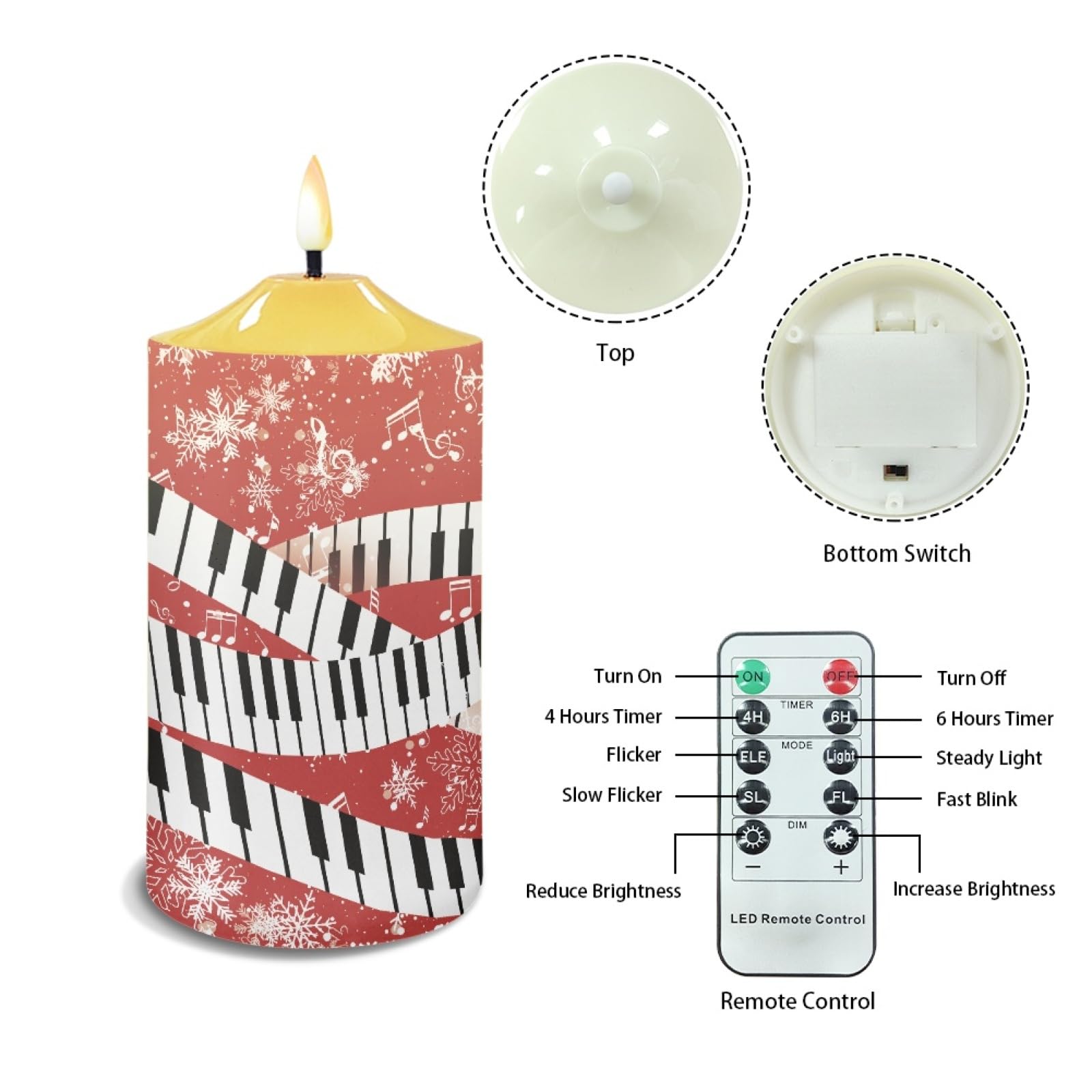 Pianoforte Musica Fiocco di Neve Stampa Led Candela con Telecomando Led Votive Tealight Candele Alla Moda Senza Fiamma Flickering Candela Home Decor