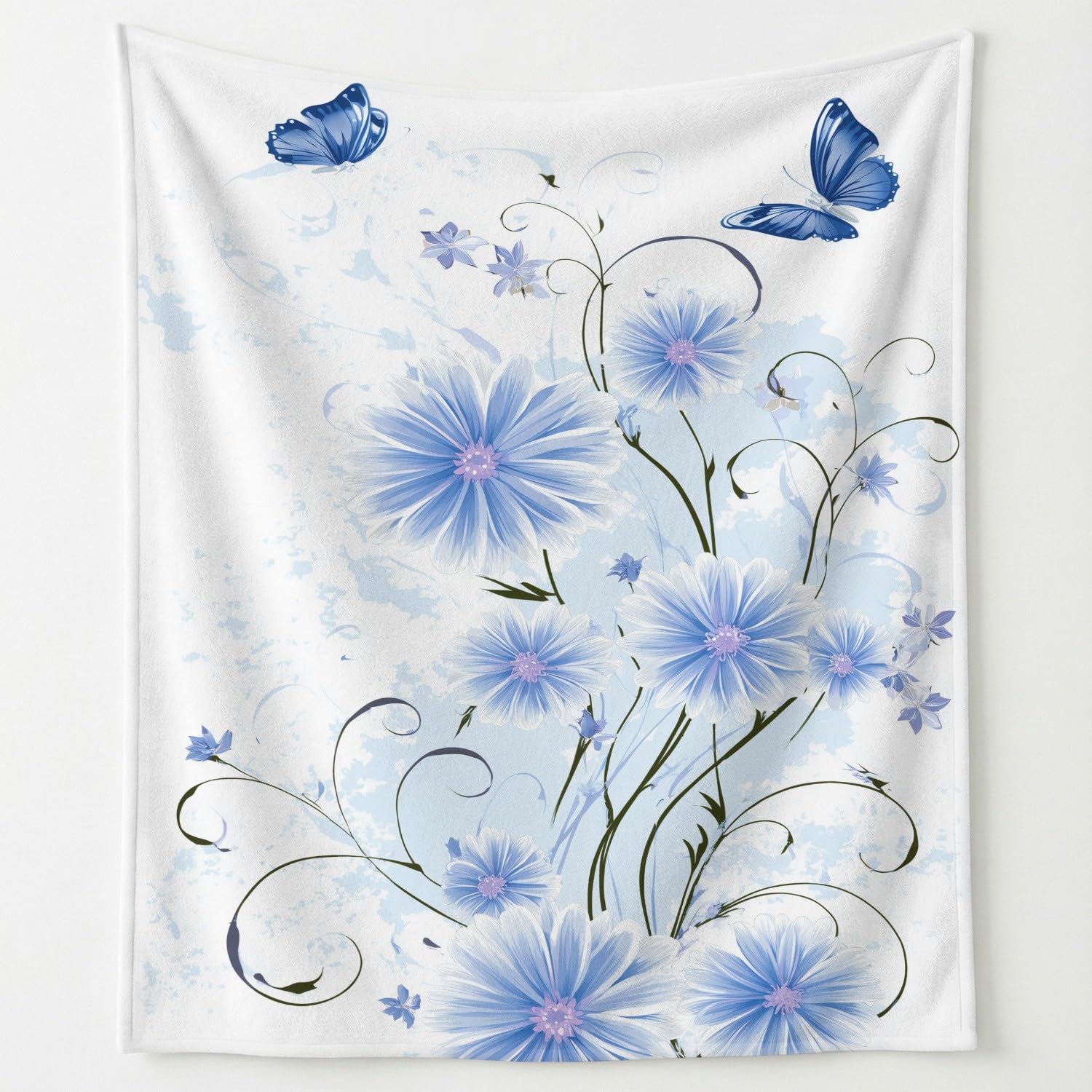 Manta de franela para el salón con estampado de mariposas y flores mullida de 180cm