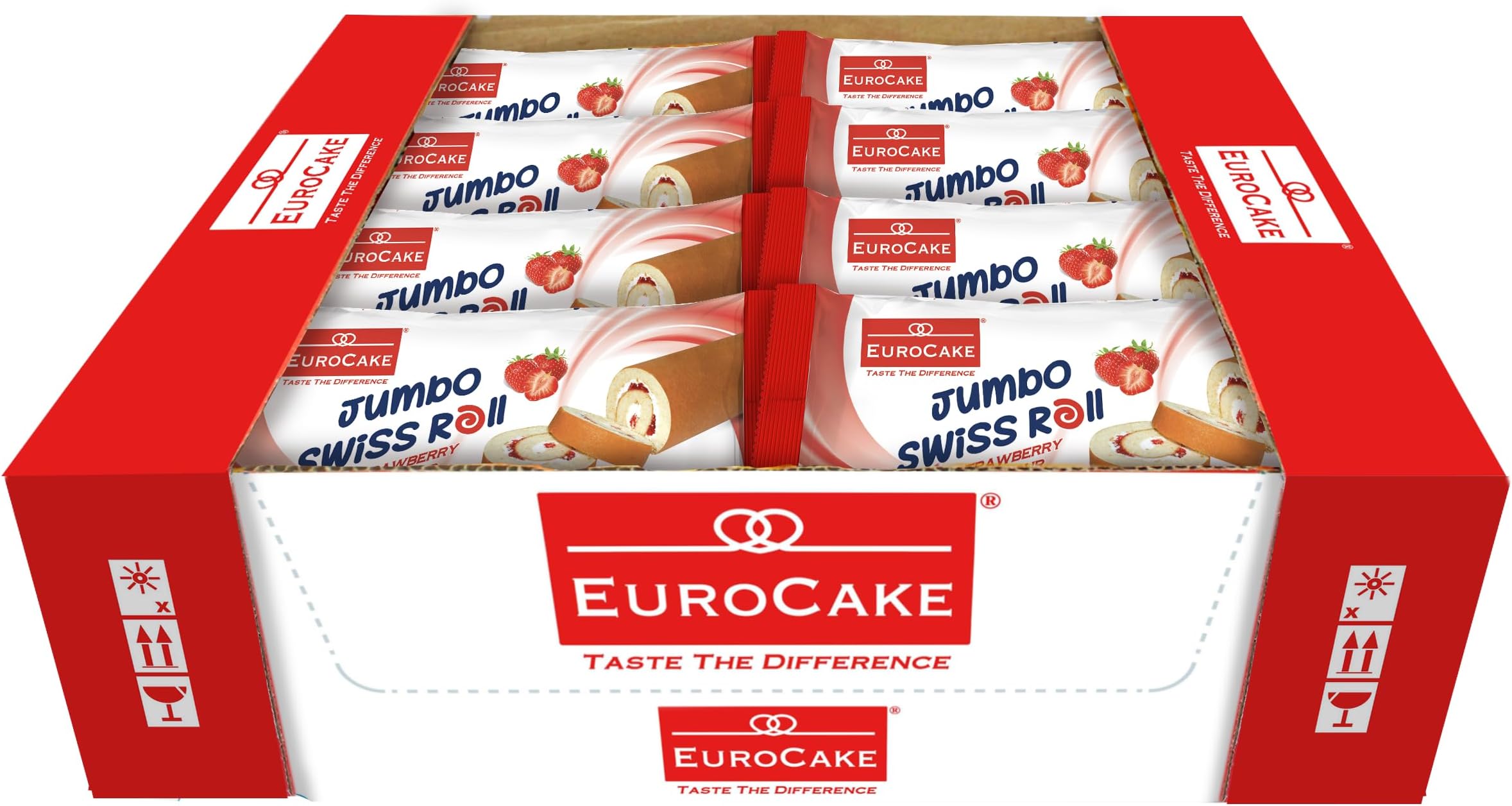 Euro Cake Jumbo Swiss Roll - Strawberry Flavour, 24 Pack Tray(60gms each)