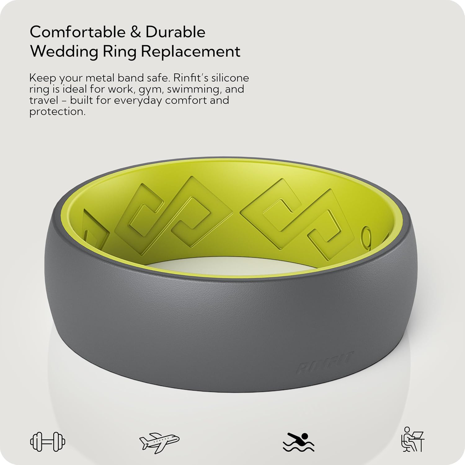 Rinfit Silicone Rings for Women & Men 7mm Wide, 2mm Thick - Matching Silicone Wedding Bands Sets - Rubber Ring Two-tone Patented Design - Image 6