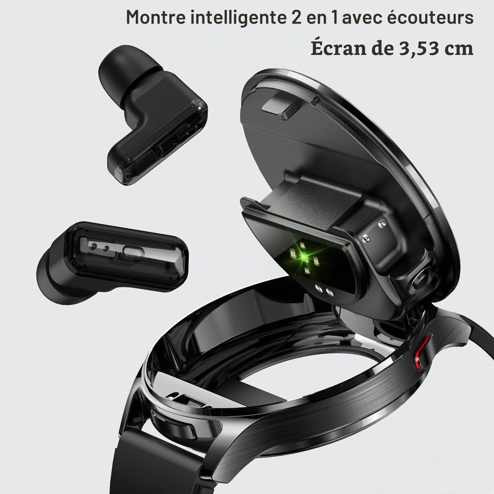 Garsent Montre Intelligente avec écouteurs, 2 en 1 Bluetooth Smartwatch avec écouteurs de Réduction de Bruit AI, Appel Bluetooth, IP67 Water Proof Sports Fitness Watch et écouteurs pour (Silver)