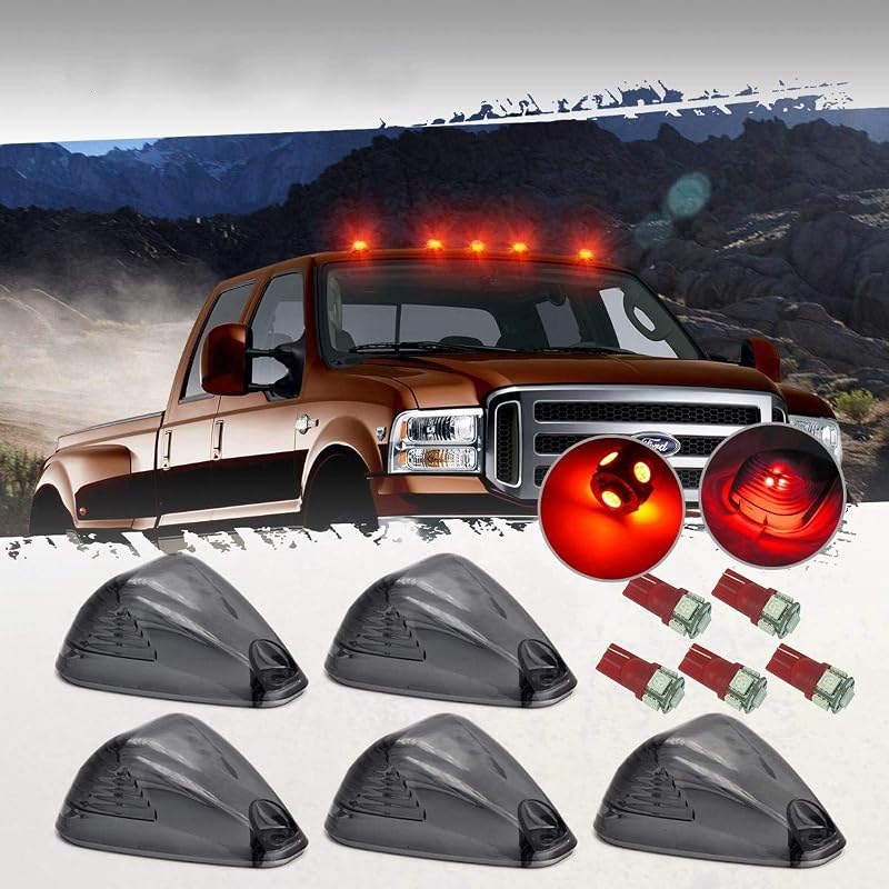 Luzes de teto para cabine KOMAS com LED vermelho e lente fumê para Ford E-Series e F-Series 1999–2016 – Kit com 5 unidades