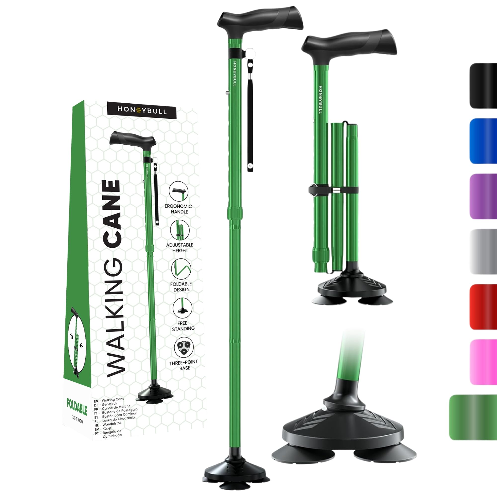 Walking Cane for Men & Women Foldable, Adjustable, Heavy Duty, Free Standing, All Terrain, Collapsible Walking Sticks for Seniors & Adults