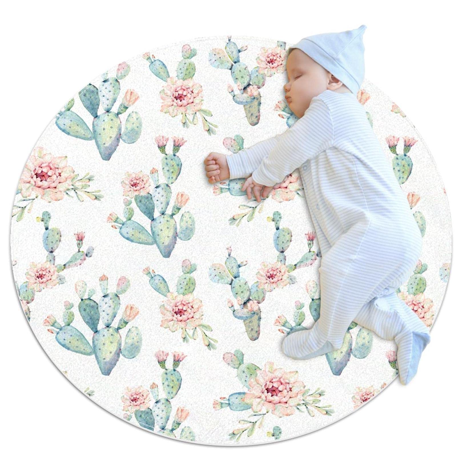 Tapis rond fleurs de cactus antidérapant pour sécuriser le sol du salon