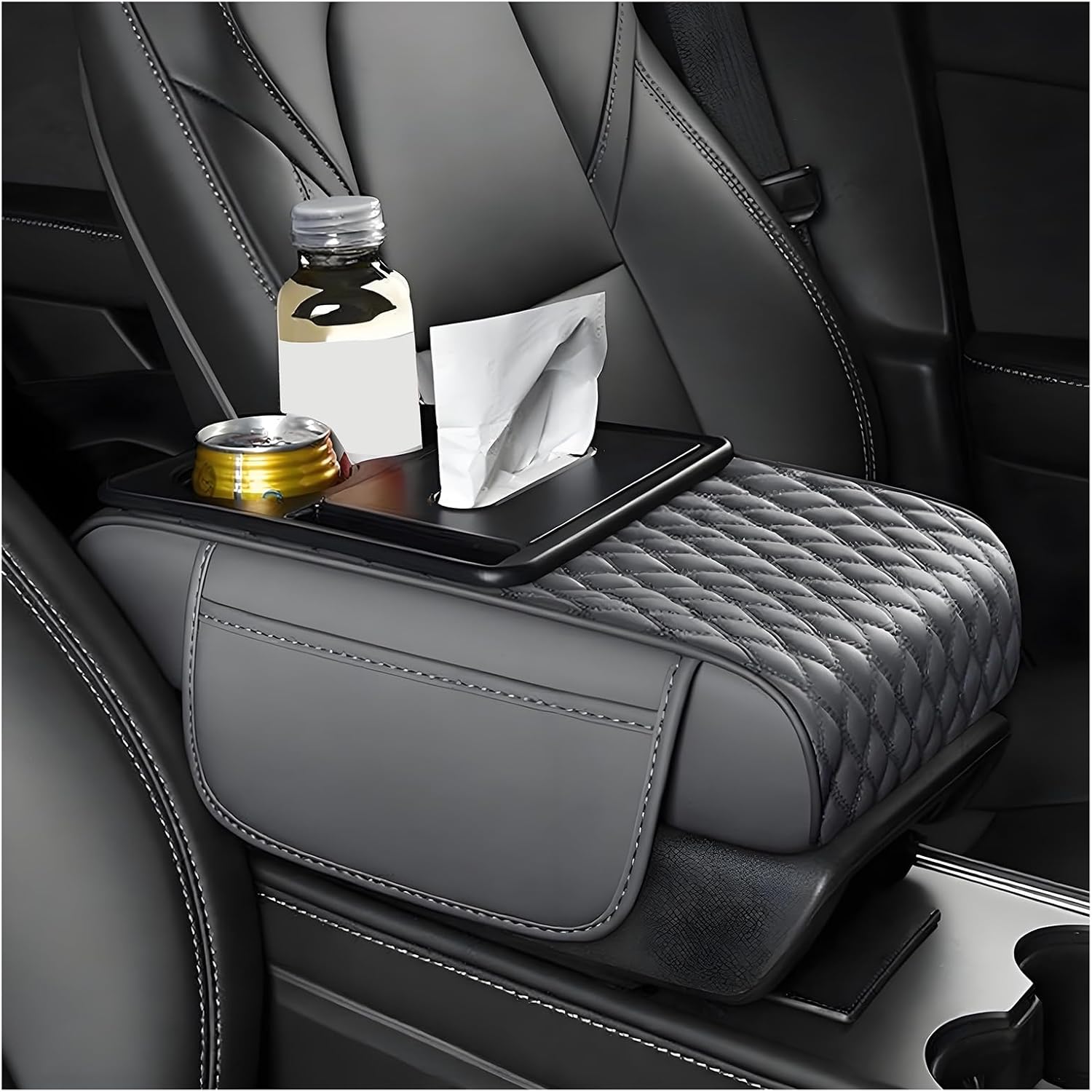 5-in-1 Car Center Console Cover for Subaru Ascent 2019 2020 2021 2022 2023 2024 2025, Multifunctional Car Armrest Cushion with Cup Holder & Storage Pocket & Tissue Holder, Armrest Storage Box
