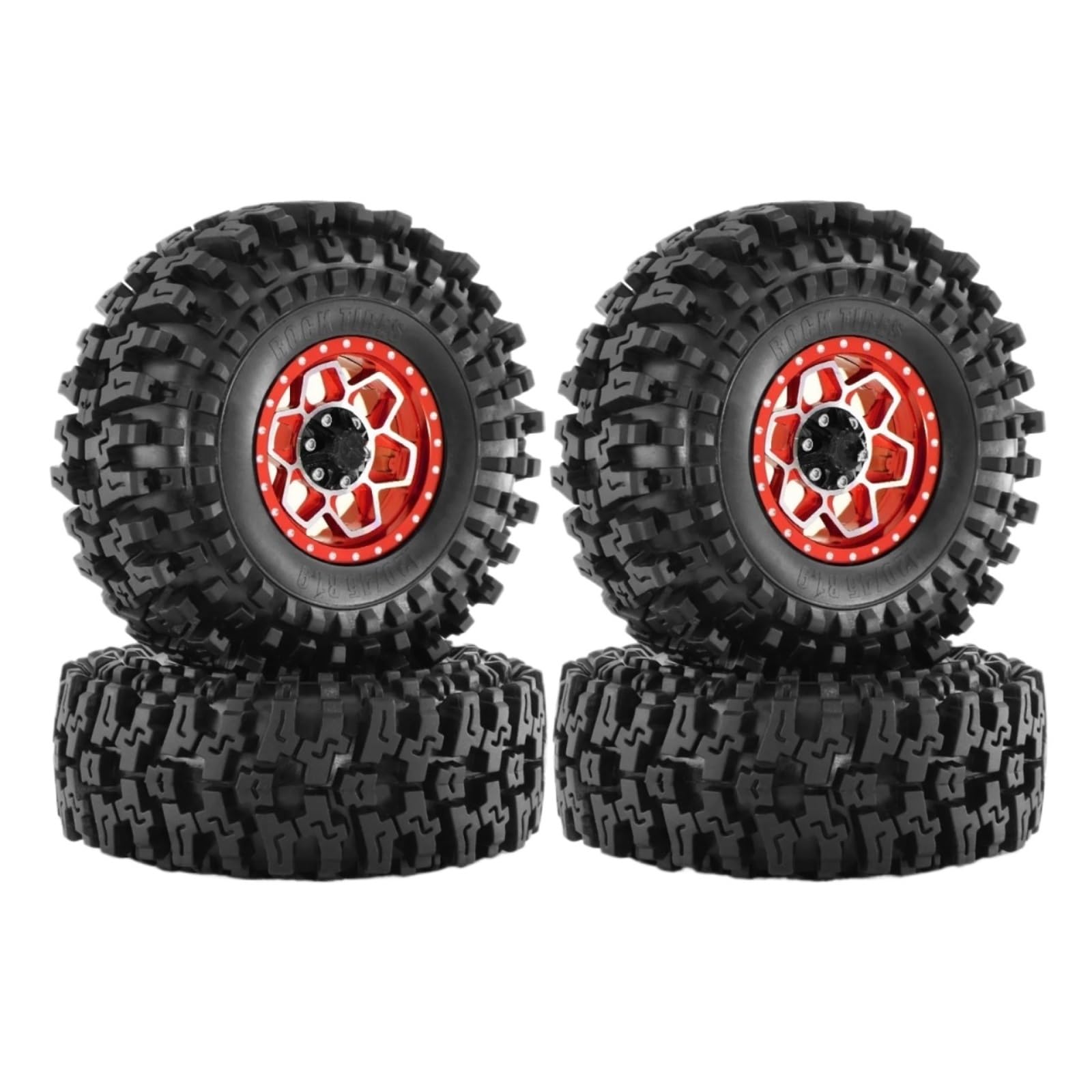 RC Pneumatici Ricambi Per Hsp Per Redcat Per Wraith 1/10 1.9 Pneumatici In Gomma E Cerchi In Metallo 12mm Hex RC Crawler Accessori Auto Aggiornamenti Sostituzione Riparazione(Red)
