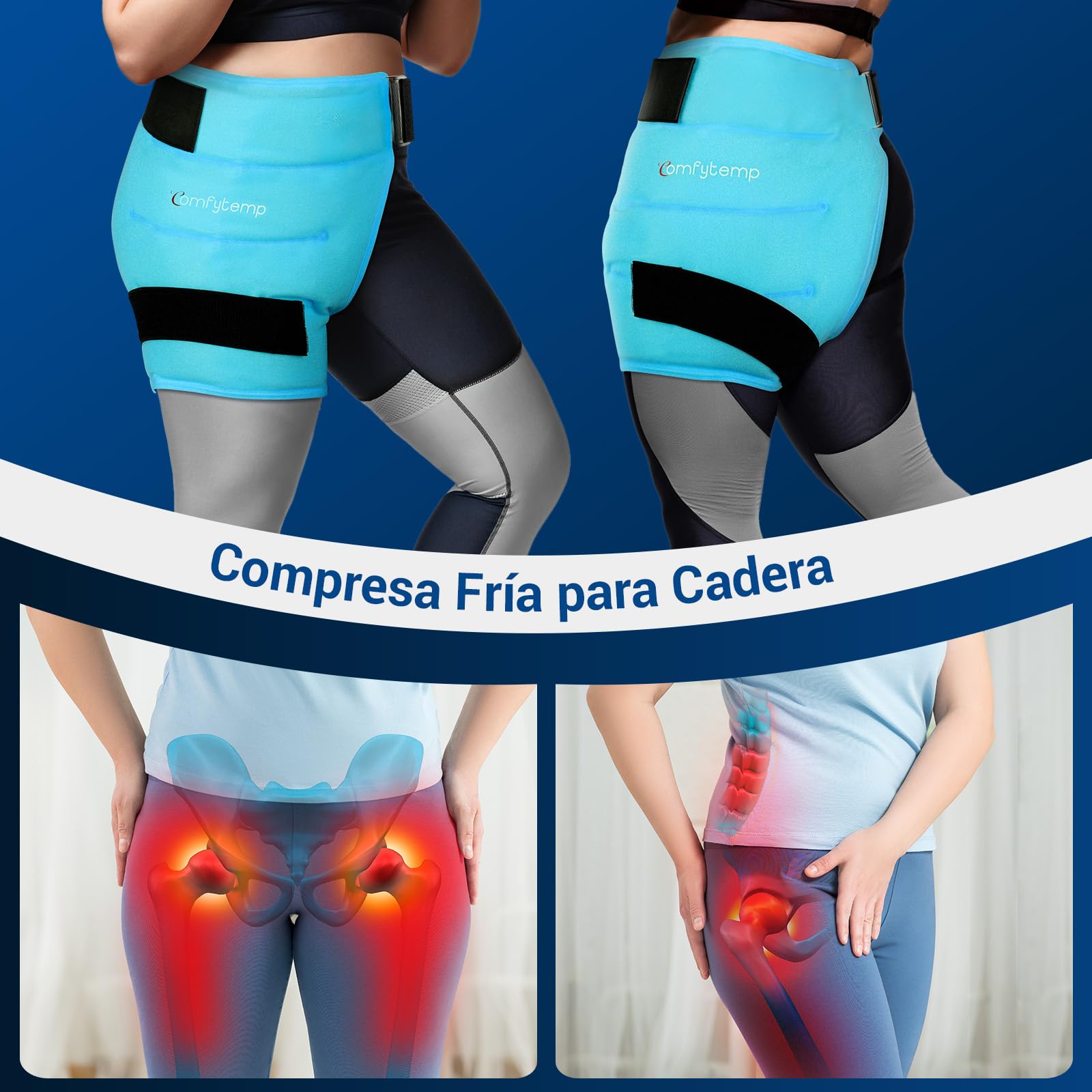 Comfytemp Gran manguito de refrigeración para caderas, para Ciática, Reemplazo de Cadera, Fracturas, Alivio del Dolor, Reutilizable para Terapia Fría y Caliente, Regalo de Frío