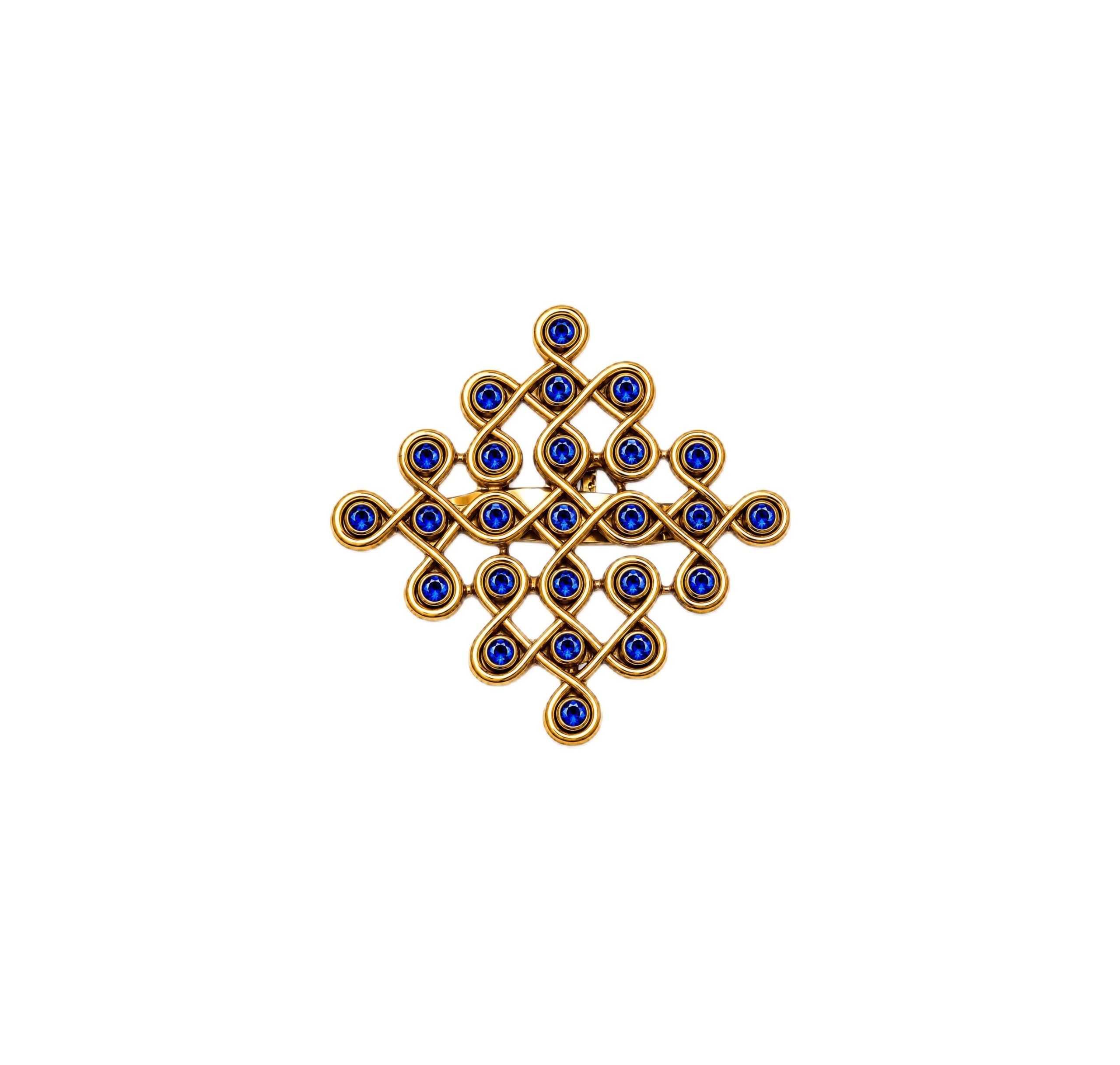 Handmade Kolam Design Saree Brooch Pin for Women & Men | Gold Finish Crystal Stone Brooch | Traditional Saree Pin | Unisex Ethnic Brooch for Saree, Shawl, Dupatta, Blazer, Kurta & Coat | Blue Stone-image-37
