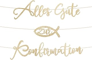 BETESSIN Alles Gute zur Konfirmation Girlande Dekoration Papier Taufe Mädchen Junge Deko Banner Kommunion Party (Gold)
