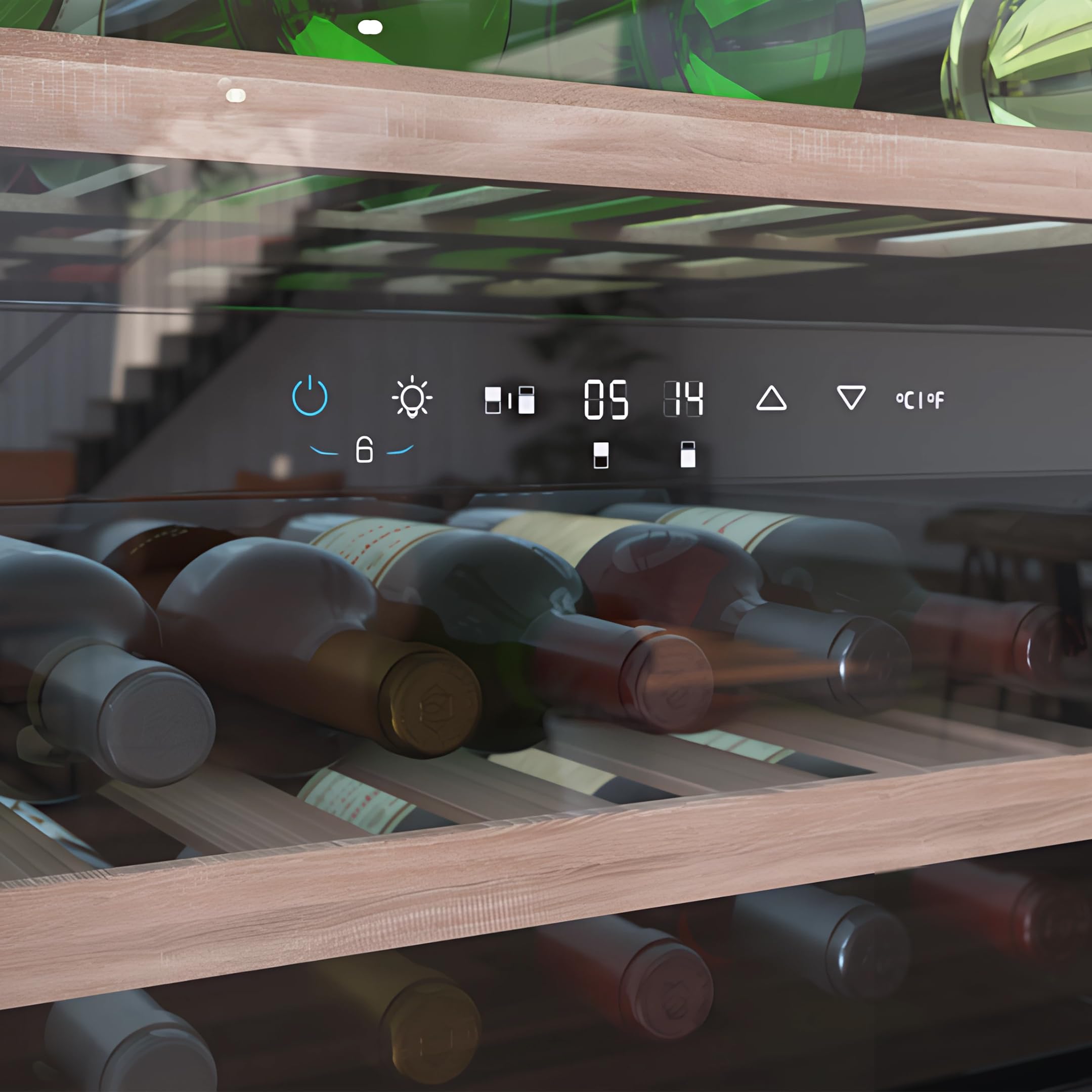 Cecotec GrandSommelier Duo 36000 Touch Black Compressor lodówka do napojów z kompresorem - 36 butelek z możliwością zabudowy. Czarne szkło, czujnik dotykowy, podwójna strefa temperatury, wyświetlacz