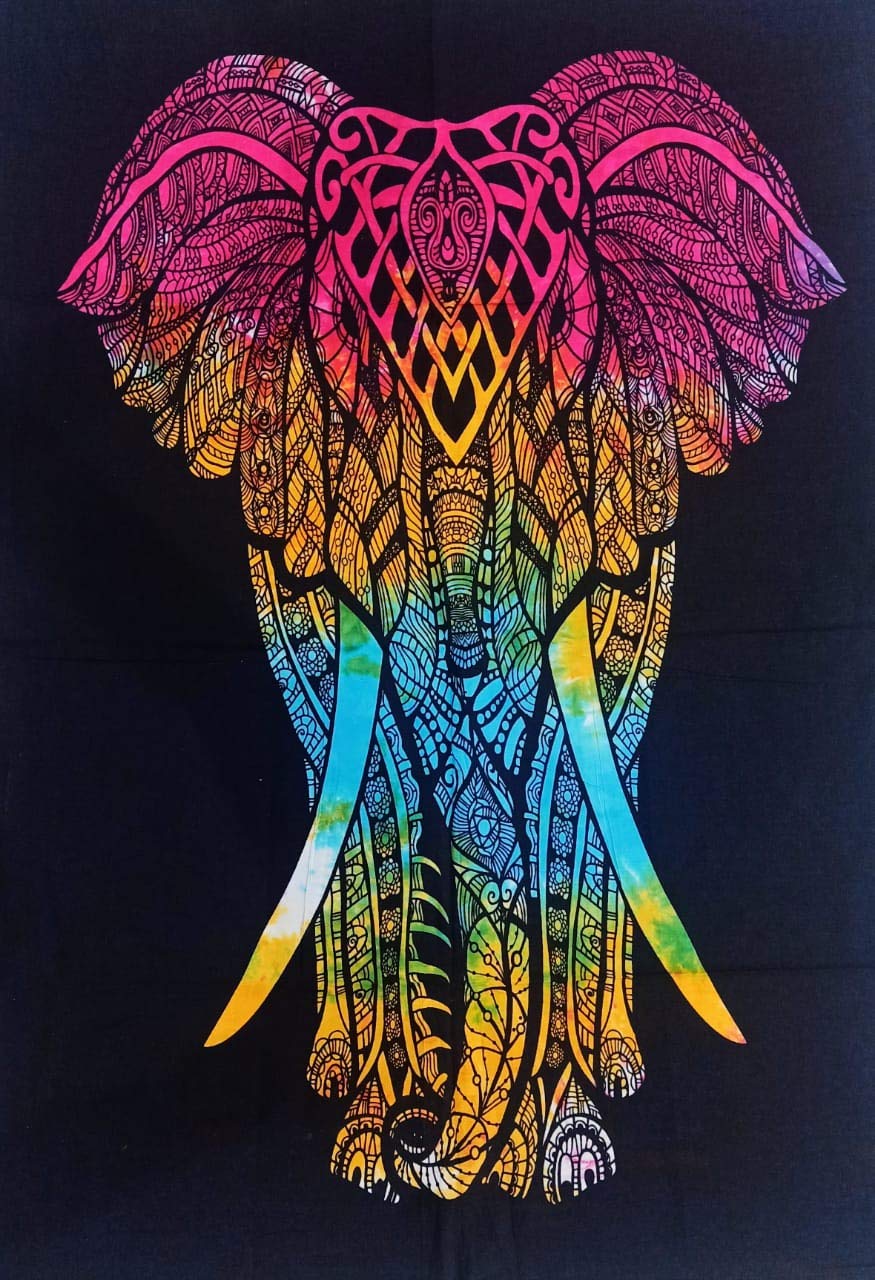 Doraya Psychedelic Elephant Front Tie Dye Mandala Tapestry Hippie Hippy Celestial Wall Hanging Indian Bohemian Tapestries (Multicolour 1, Poster (30x40 Inches))