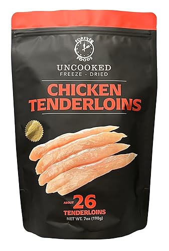 FOREVER FOODS Solomillos de pollo liofilizados sin cocer   26 piezas  Paquete familiar  Equivalente a 2 libras.