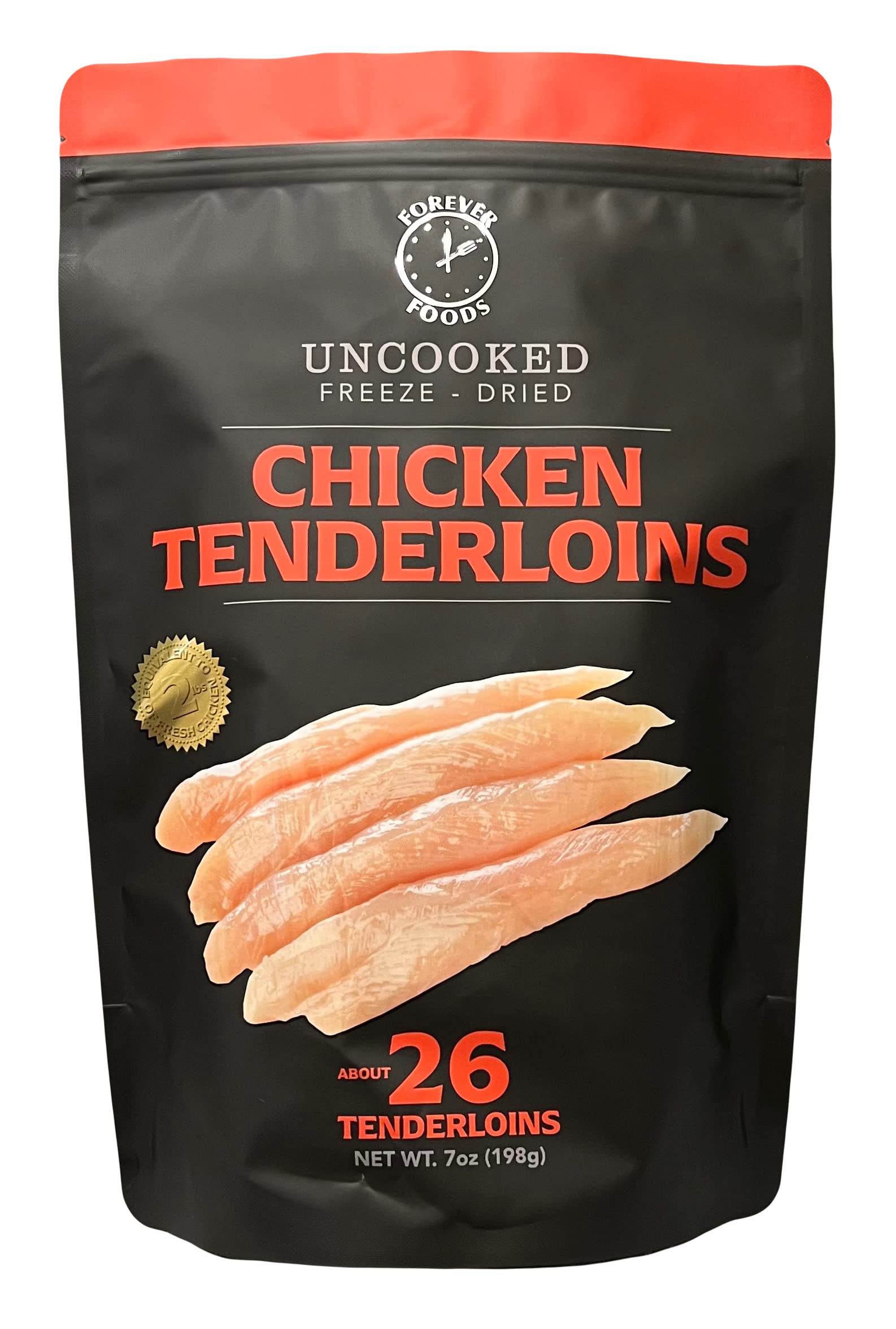 FOREVER FOODS Uncooked Freeze-Dried Chicken Tenderloins | ~26 Pieces | Family Pack | Equivalent to 2 lbs.