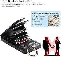 Vista 5 de Folosu Funda tipo cartera para iPhone 12/12 Pro con soporte para tarjetas, correa de mano para muñeca, soporte de bucle, bloqueo RFID, anillo