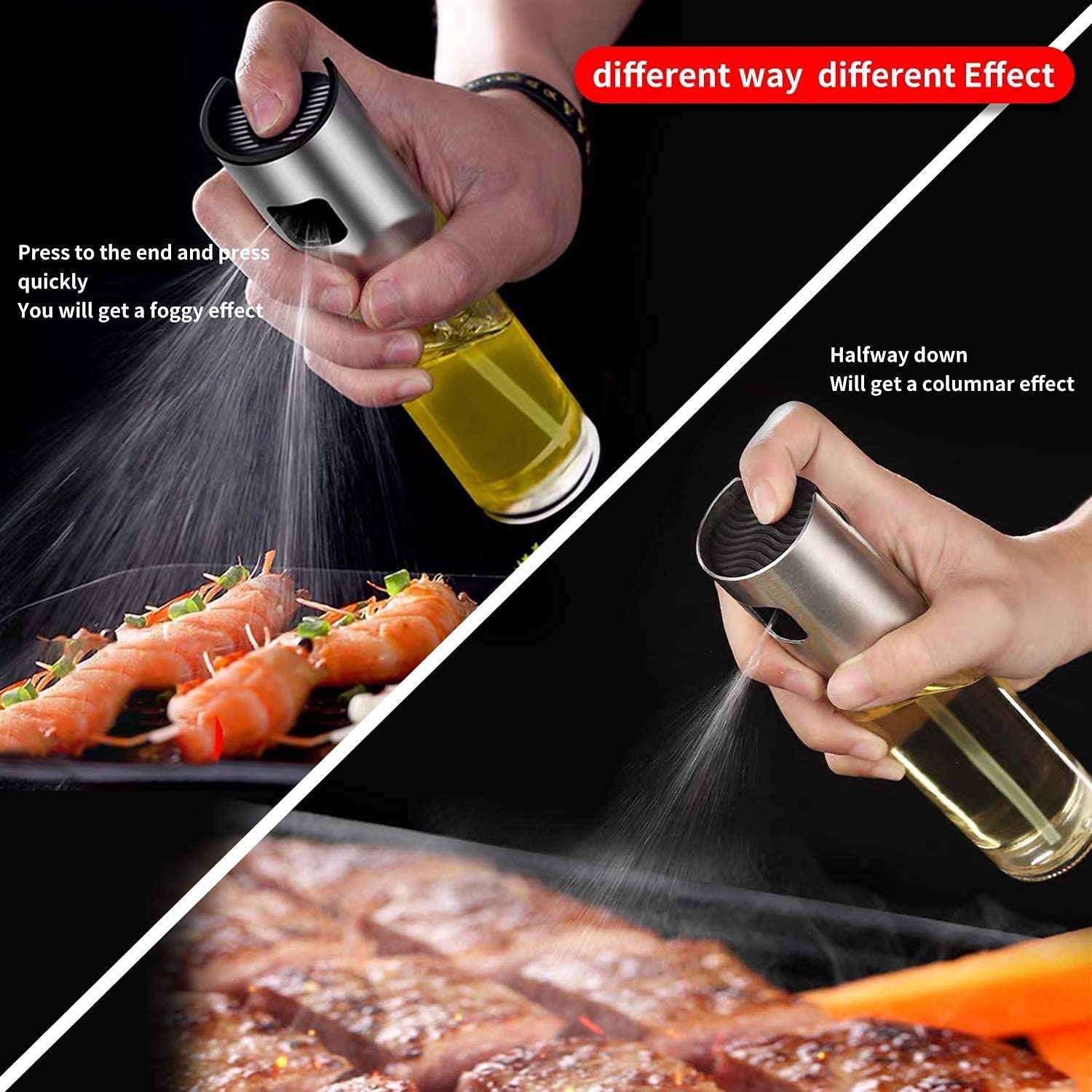 2 Pack Oil Sprayer for Cooking, Olive Oil Sprayer Dispenser Mister, Food Grade Material Versatile Transparent Glass Spray Bottle with Funnel Oil Brush Cleaning Brush for Salad, BBQ, Kitchen Baking, Roasting,Grilling (2) 2