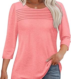 Frontaley 2025 - Camiseta de manga 3/4 para mujer, estilo bohemio, floral, color liso, informal, para primavera y verano