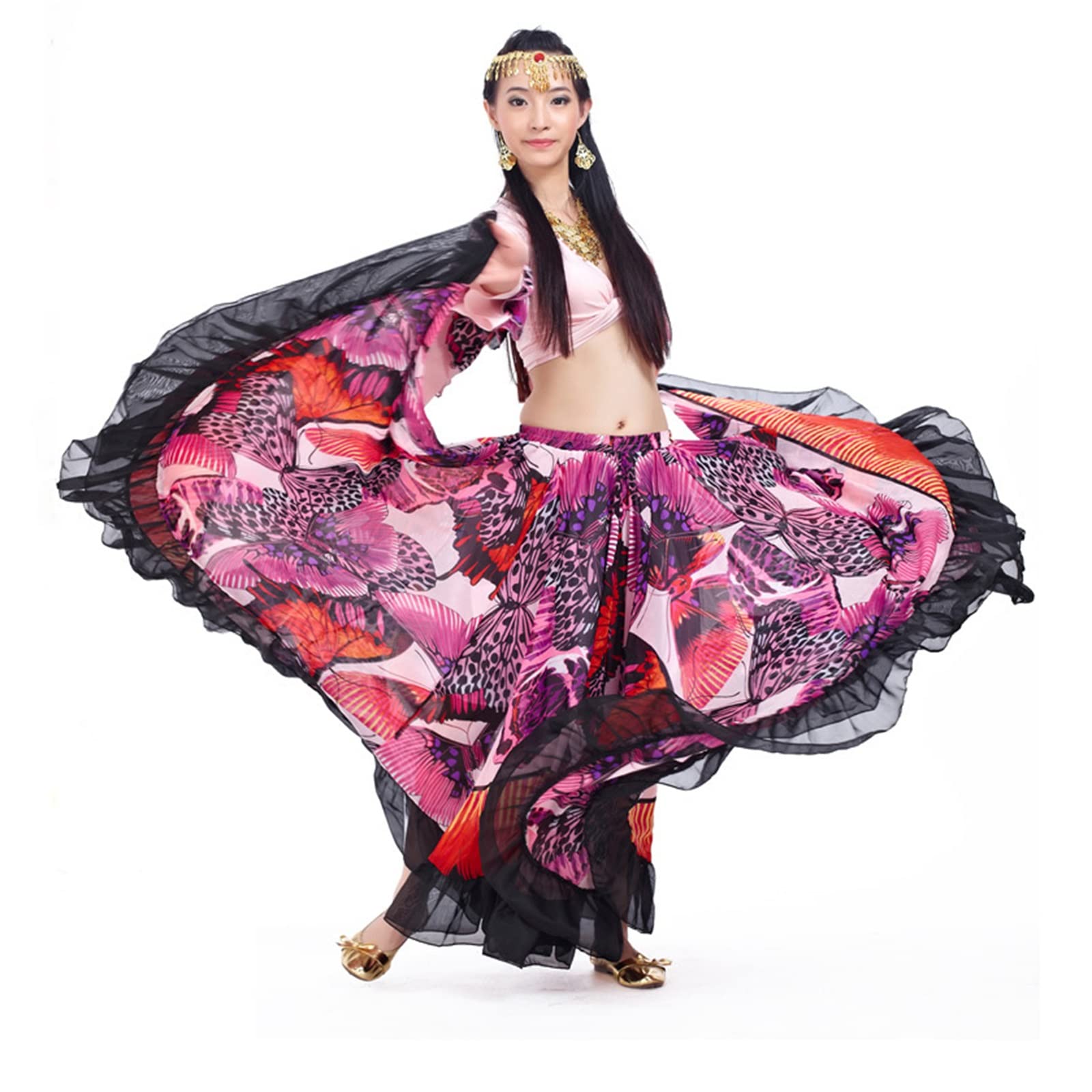 Conjunto de bailarina de danza del vientre profesional para mujer, Tops sexy para mujer y faldas grandes de baile swing, Ropa de actuación de baile de Halloween, para Actuación de fiesta