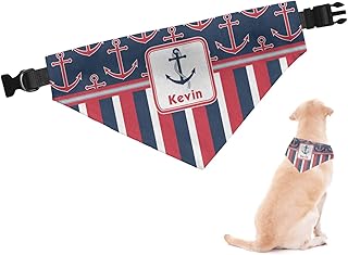 Personalized Nautical Anchors & Stripes Dog Bandana - Medium