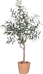 Olive Tree Artificial Plant 4FT. Artificial Olive Tree Mediterranean Silk Screened Broad-leaved Olive Tree with Realistic Fruit, Lifelike Plant Nordic Style Home Aesthetic Hotel Decor