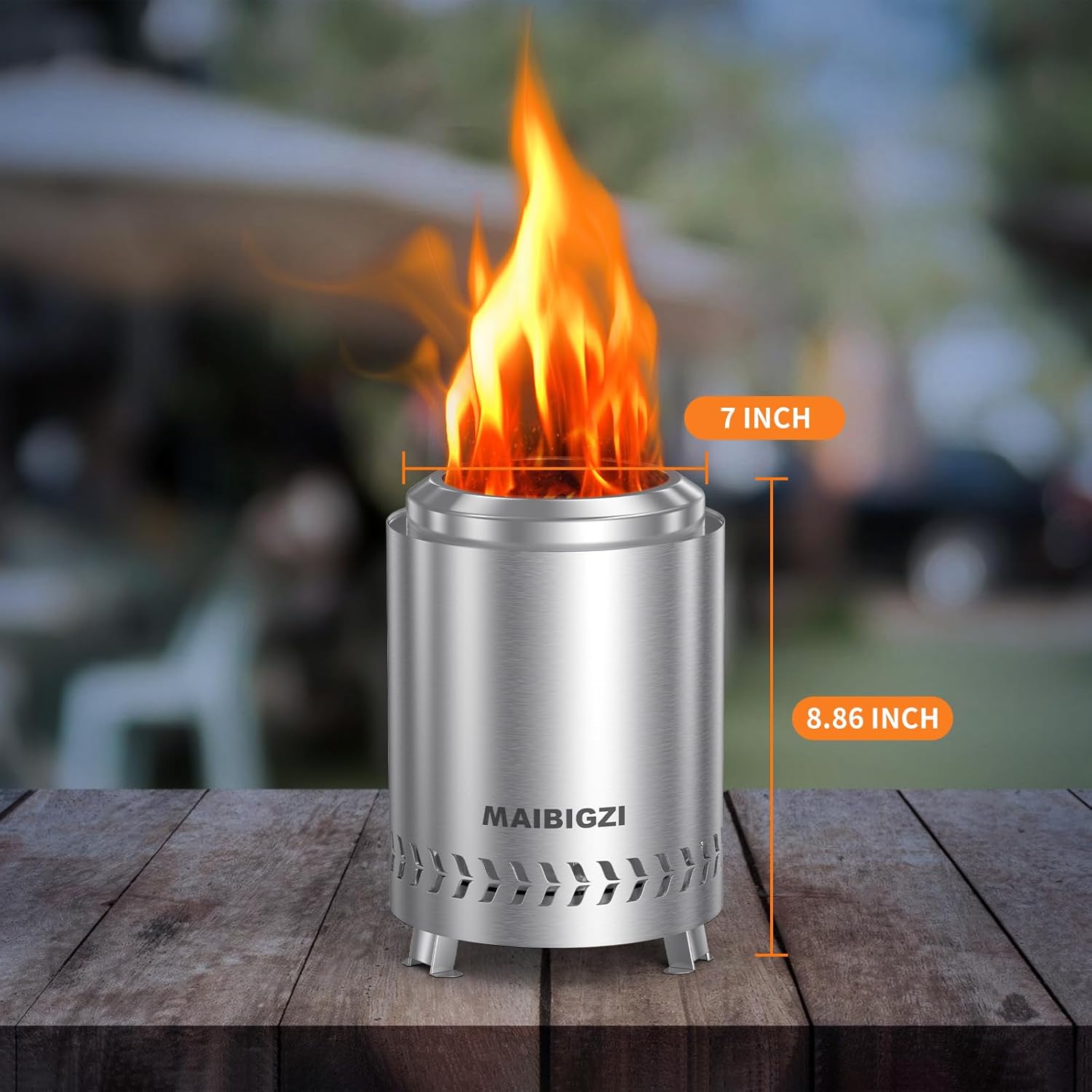 Tabletop Fire Pit,Portable Mini Table Top Firepit for Patio and Outdoor Camping,Removable Ashtray,Fuelled by Pellets Or Wood,Stainless Steel,with Travel Bag, 7"X7"X8.86,Silver