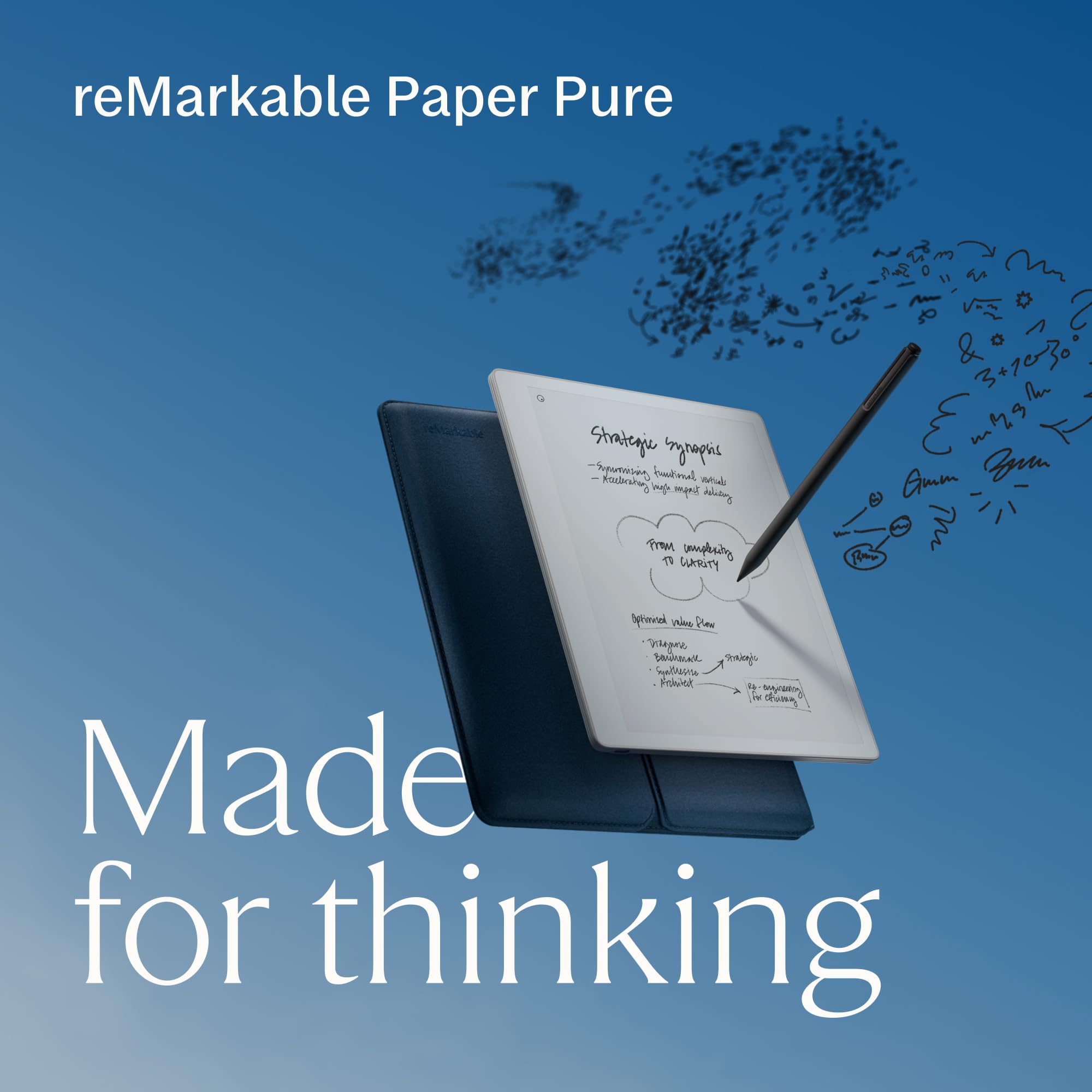 reMarkable Paper Pure Bundle – Paper Tablet mit 10,3-Zoll-Schwarz-Weiß-Display – Digitales Notizbuch inklusive Sleeve Folio Schutzhülle (Ozeanblau) und Marker Plus mit integriertem Radierer