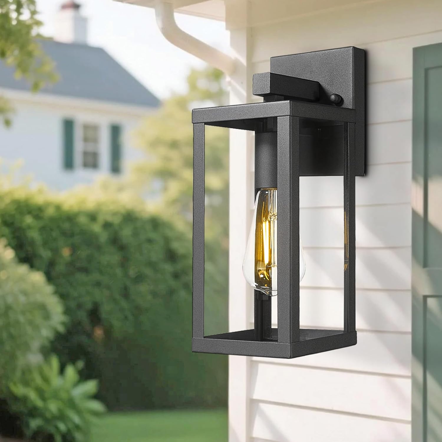 Outdoor Wall Sconce Light, 13" Black Outdoor Wall Lantern with Clear Glass, Weather Resistant Porch Light for House, E26 Base Exterior Lighting Fixture for Garage, Entryway, Patio (Black, 2 Pack)