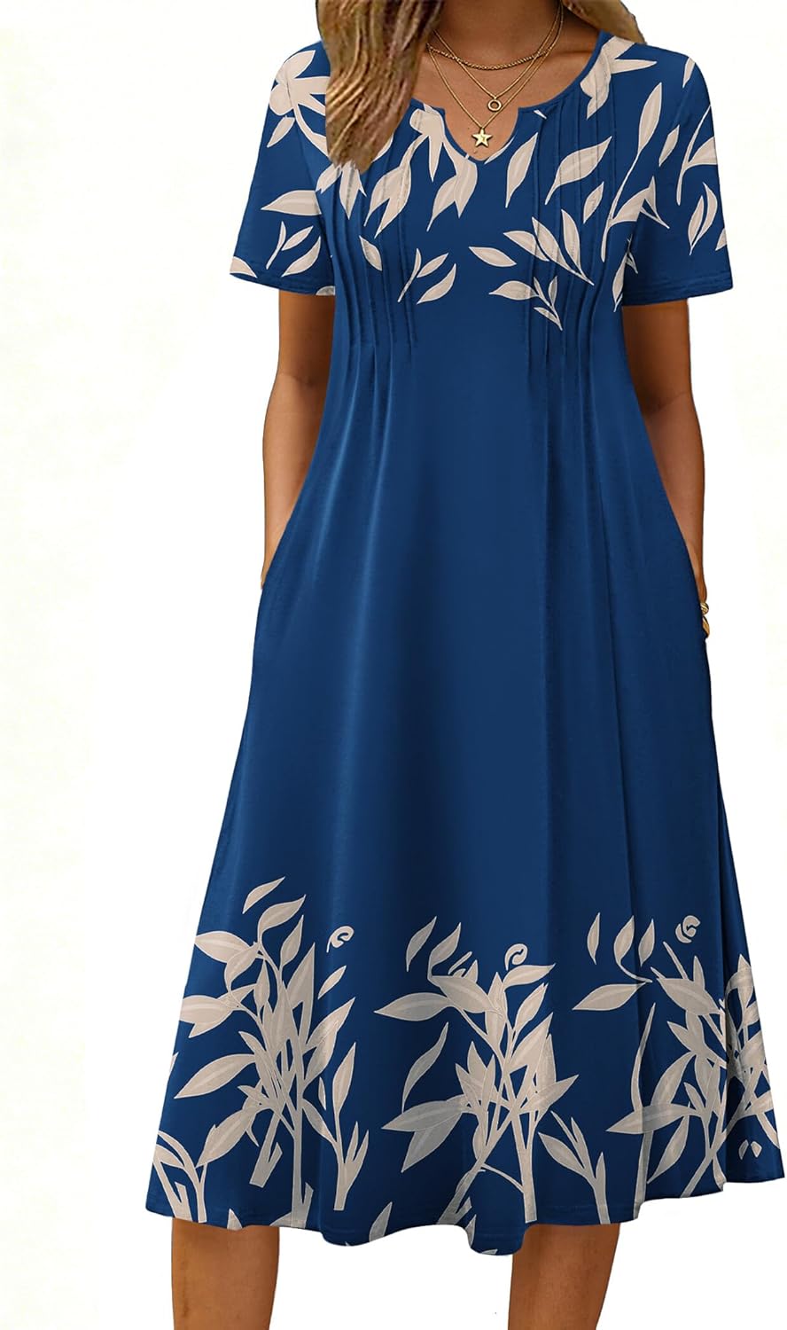 Zeagoo Summer Dresses for Women 2026 Casual Short Sleeve Aline Midi Dress with Pocket Flowy Pleated Tshirt Beach Sundress
