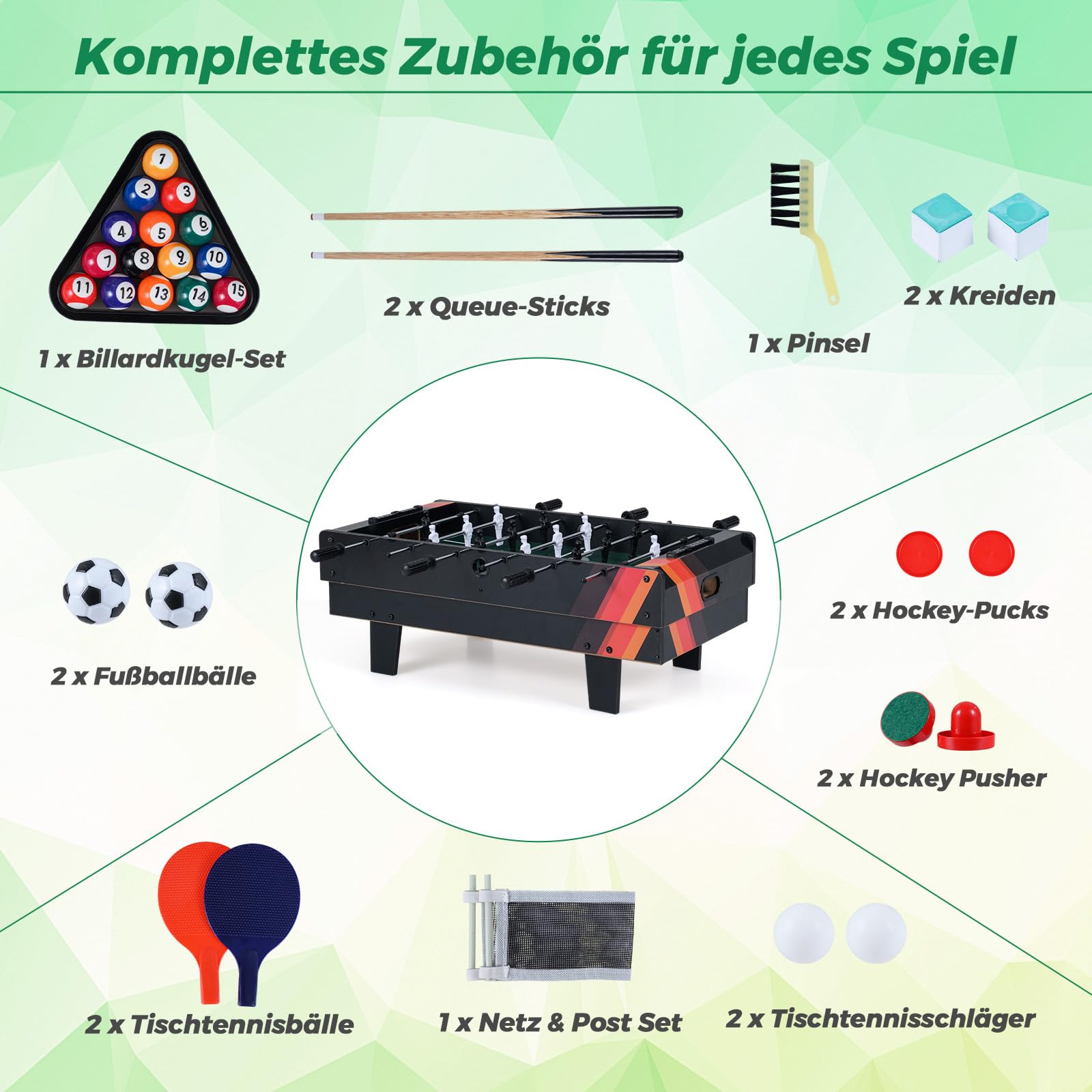 COSTWAY 4 in 1 Spieltisch, Tischkicker & Billard & Air Hockey & Tischtennis, Multifunktionstisch aus Holz, Tischfußball für Spielzimmer, Bars, Kickertisch für Kinder, Erwachsene