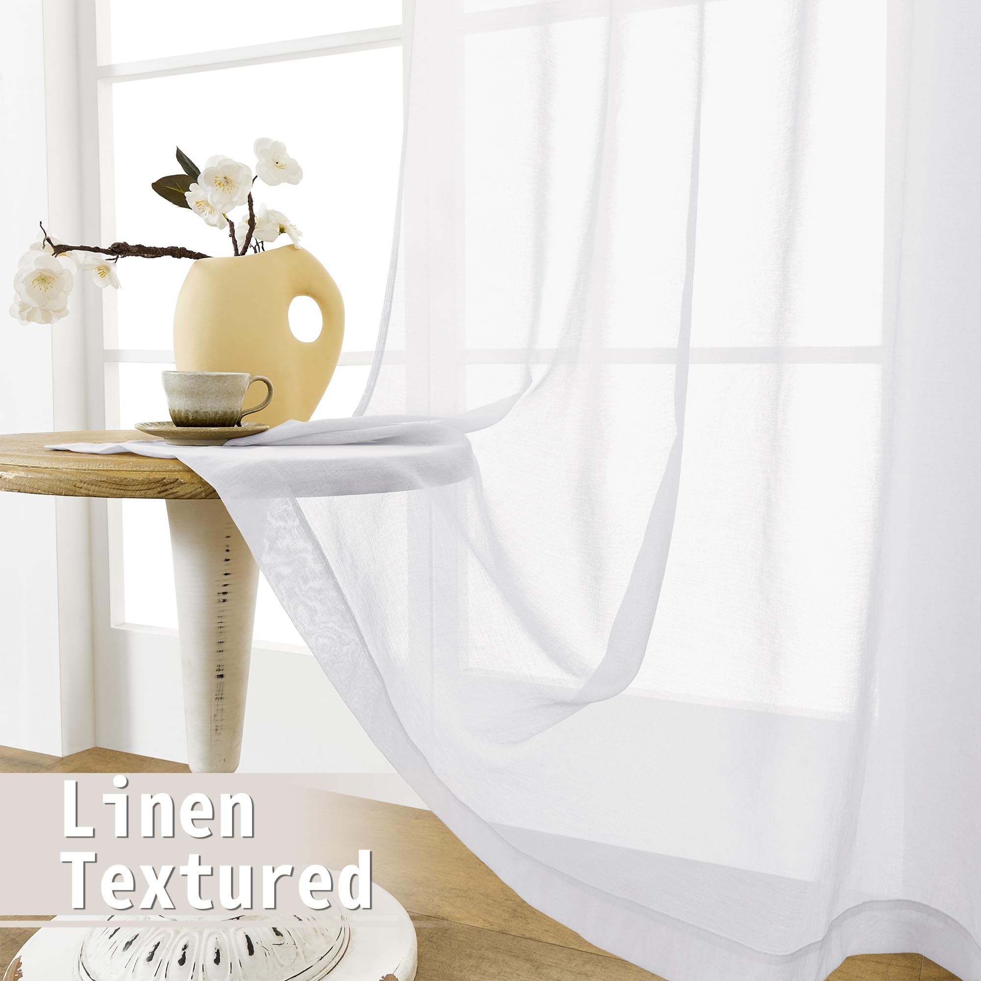 Tollpiz Rideau de porte transparent texturé en lin filtrant la lumière avec passe-tringle, 137,2 x 203,2 cm, blanc, 1 panneau