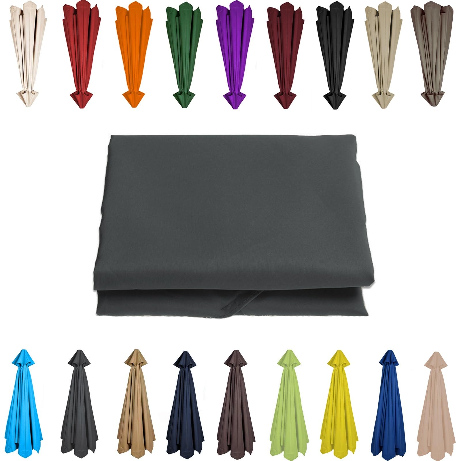 200/230/250/270/280/300/350 CM Parasol Top Fabric Cover Sunshade Cloth 6 8 Ribs Anti-Ultraviolet Patio Umbrella Replacement Cloth Garden Parasol Canopy Anti-UV(Gray,6 RIBS: 300CM/9.8FT) — image 1