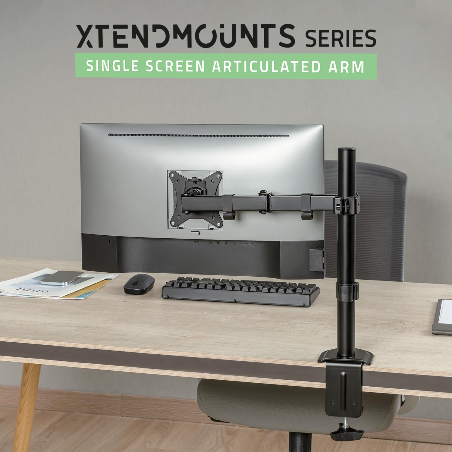 AD ADVANCE - XTENDMOUNTS Single, Supporto Monitor PC da 17 a 32 pollici, Compatibile VESA 75x75 e 100x100, Altezza e Inclinazione Regolabili, Porta Tablet e Smartphone Incluso
