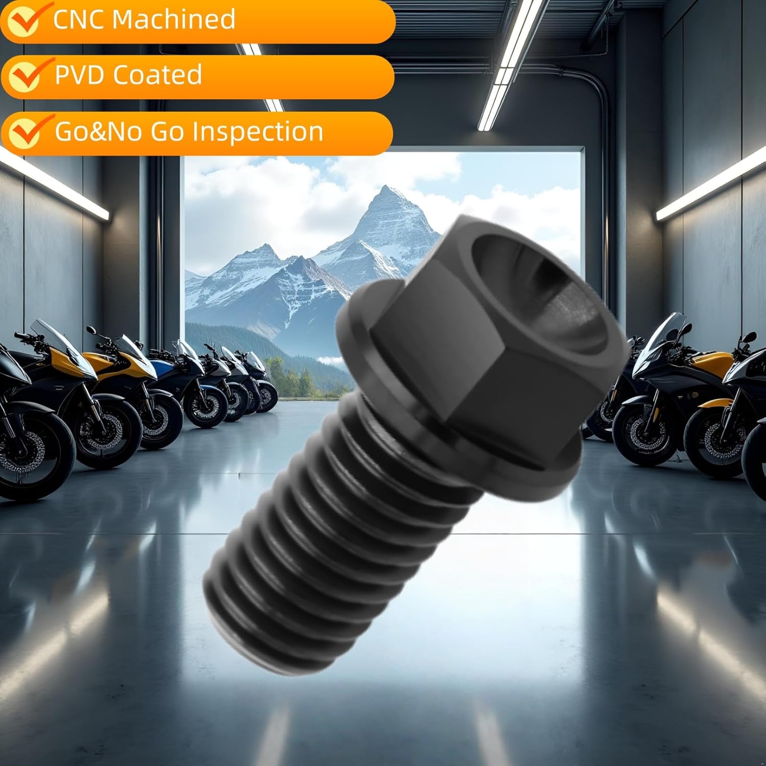 Titanium Flange Hex Bolts M8X15mm, Lightweight Design, Black, 6PC | Ideal for Humid/Salty Environments Flanged Screws for Automotive & Motorcycle Suspension Components Upgrade